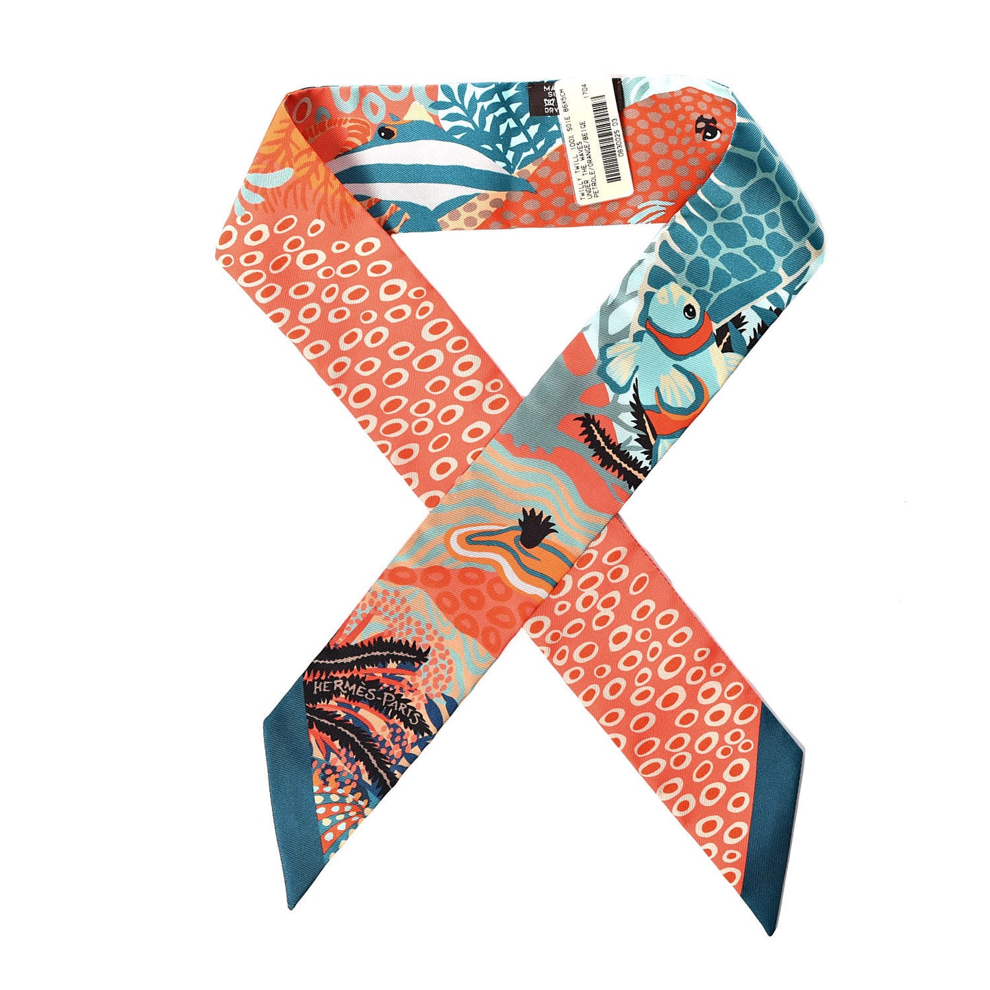 Silk Under The Waves Twilly Petrole Orange Beige