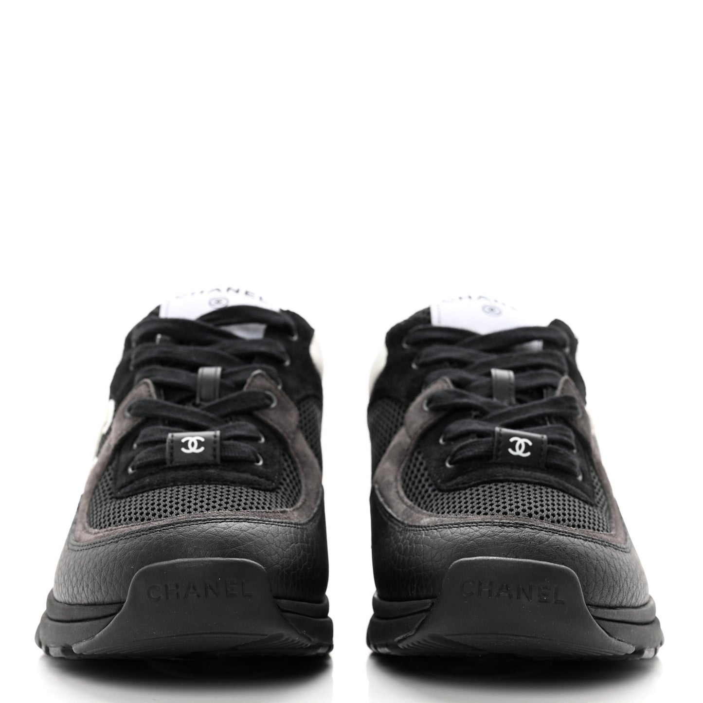 Mesh Suede Grained Calfskin Womens CC Sneakers 39 Black White