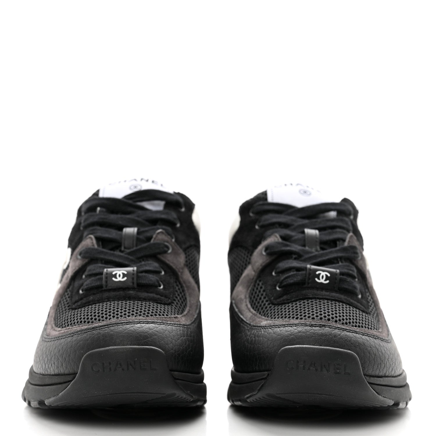 Chanel Mesh Suede Grained Calfskin Womens CC Sneakers 39 Black White 2 of 8