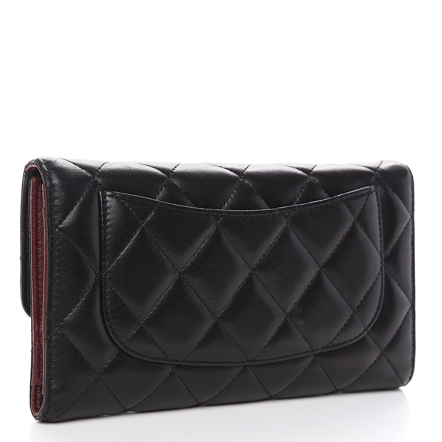Lambskin Quilted Large Flap Wallet Black