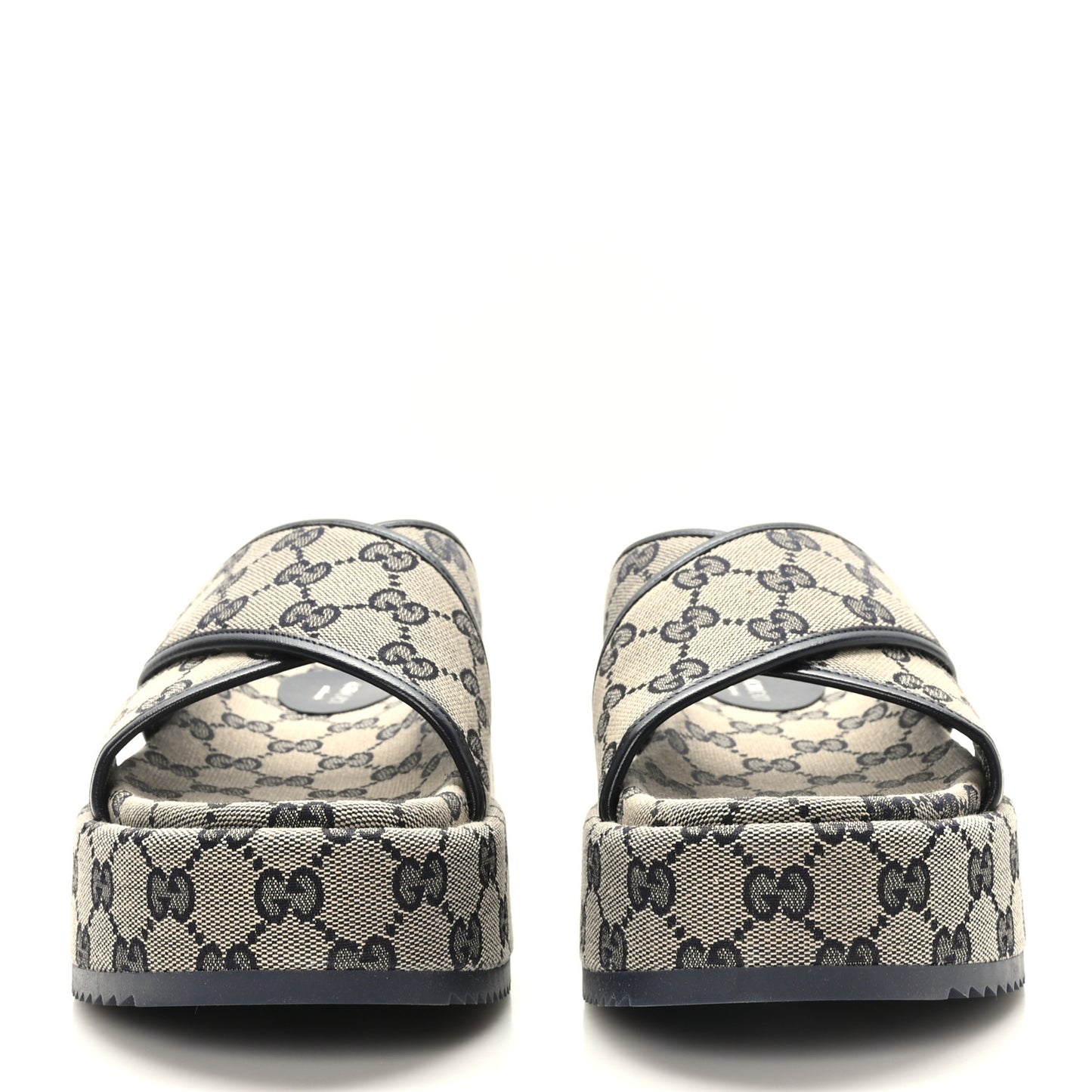 Monogram Criss Cross Platform Slide Sandals 38 Beige Blue