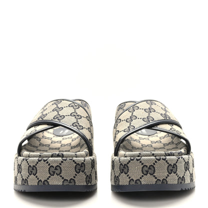 Gucci Monogram Criss Cross Platform Slide Sandals 38 Beige Blue 2 of 7