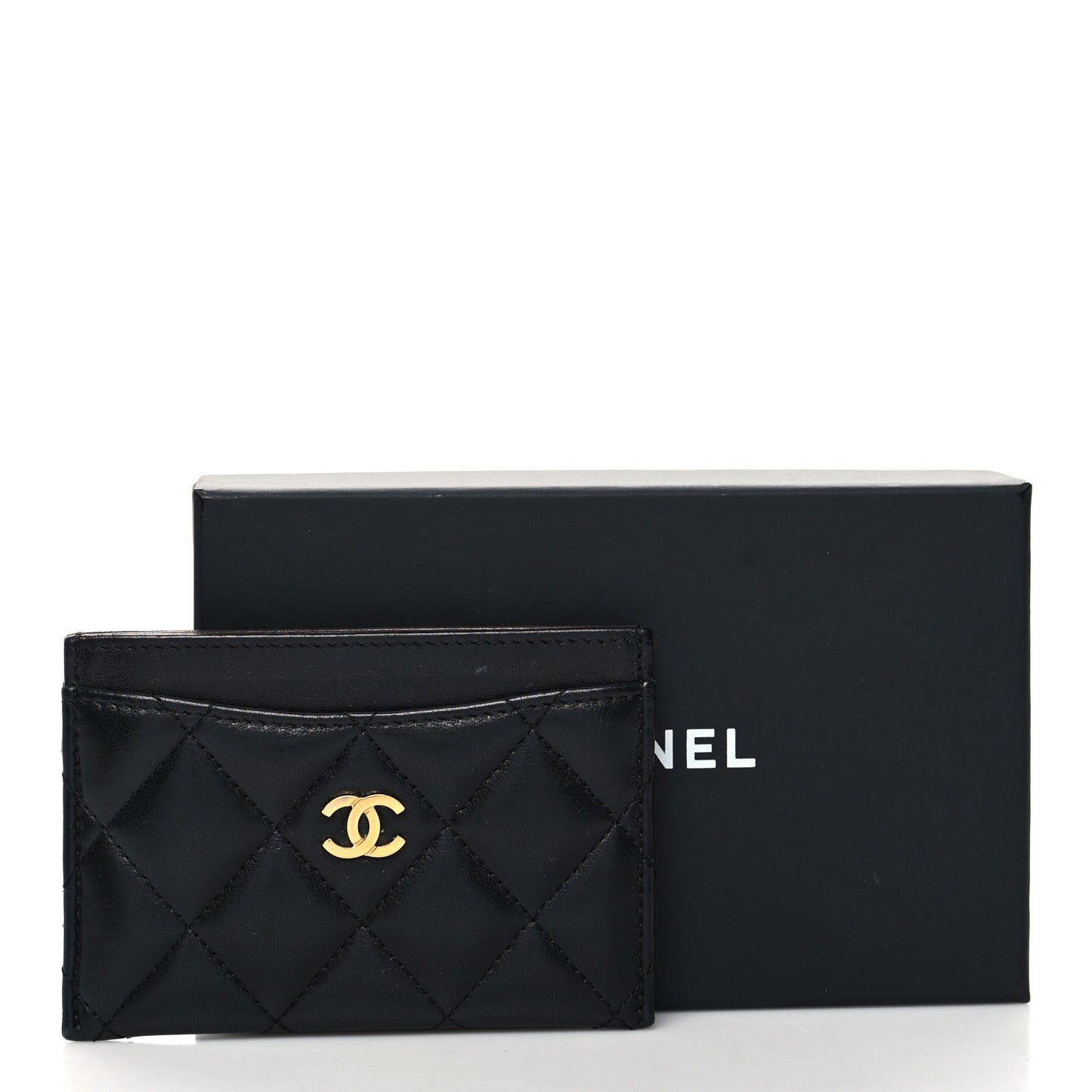 Lambskin Quilted Card Holder Black