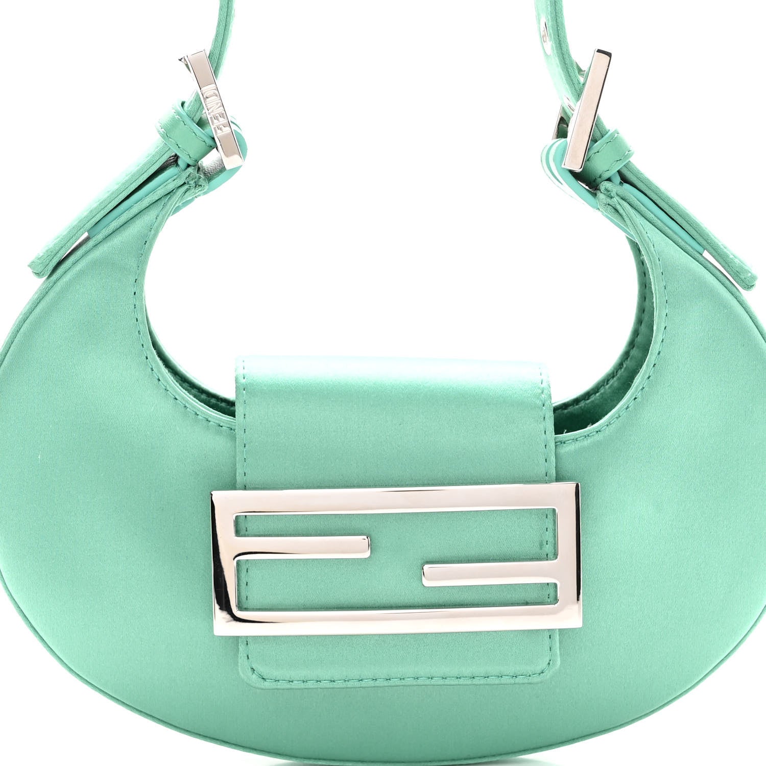 Fendi Silk Satin Mini Cookie Hobo Bag Spring Turquoise 8 of 10