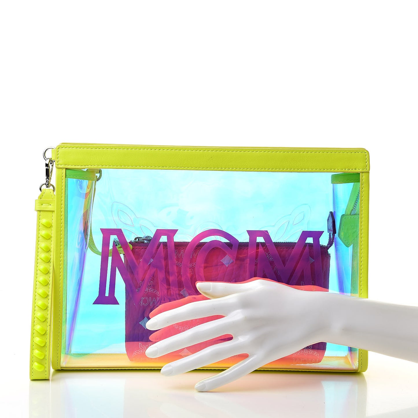 Iridescent PVC Wristlet Neon Yellow