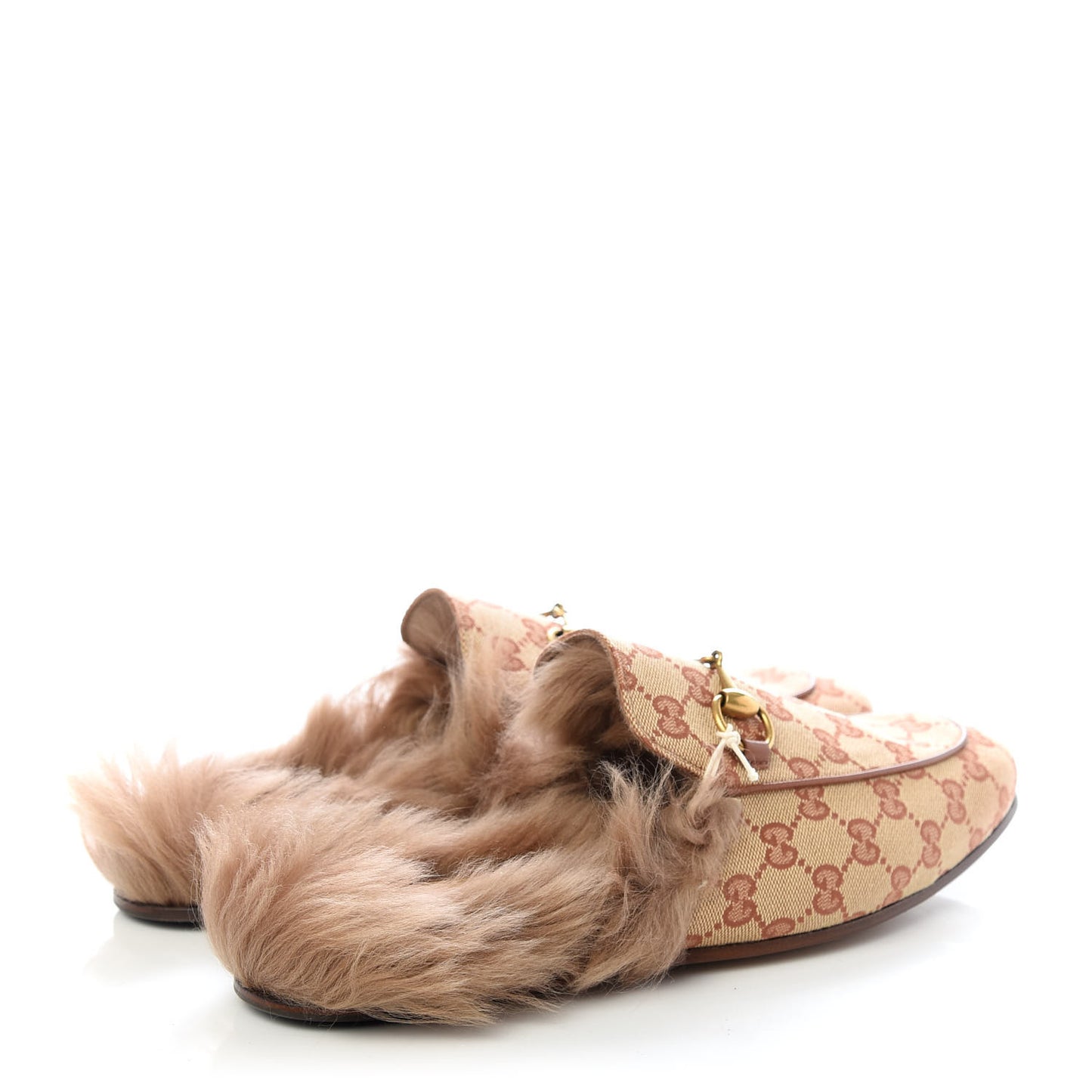 GG Monogram Fur Mens Princetown Slippers 10 Beige Ruggine Rust