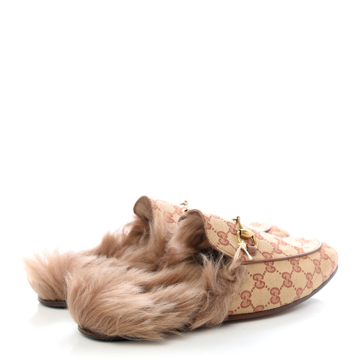 Gucci GG Monogram Fur Mens Princetown Slippers 10 Beige Ruggine Rust 4 of 10