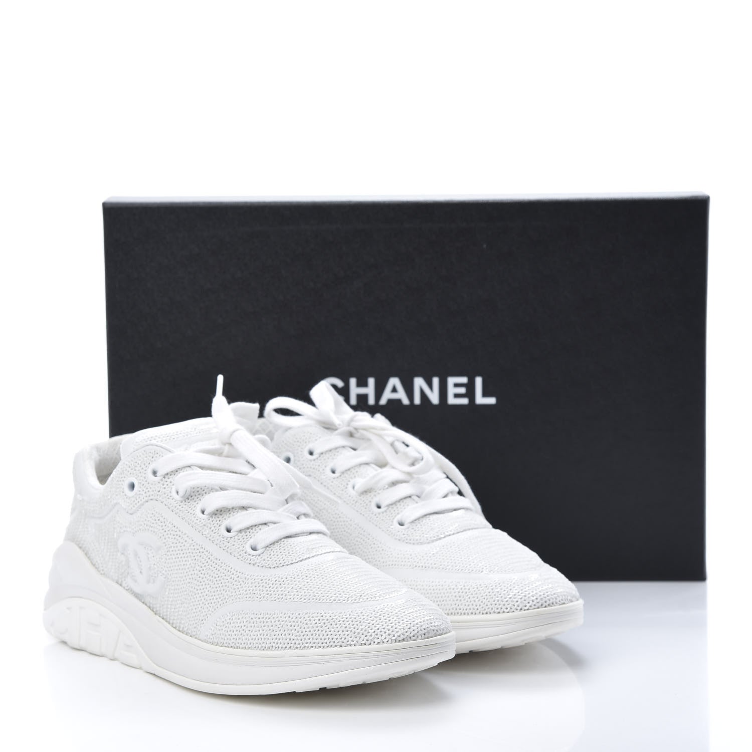 Chanel Sequin CC Sneakers 38.5 White 7 of 7