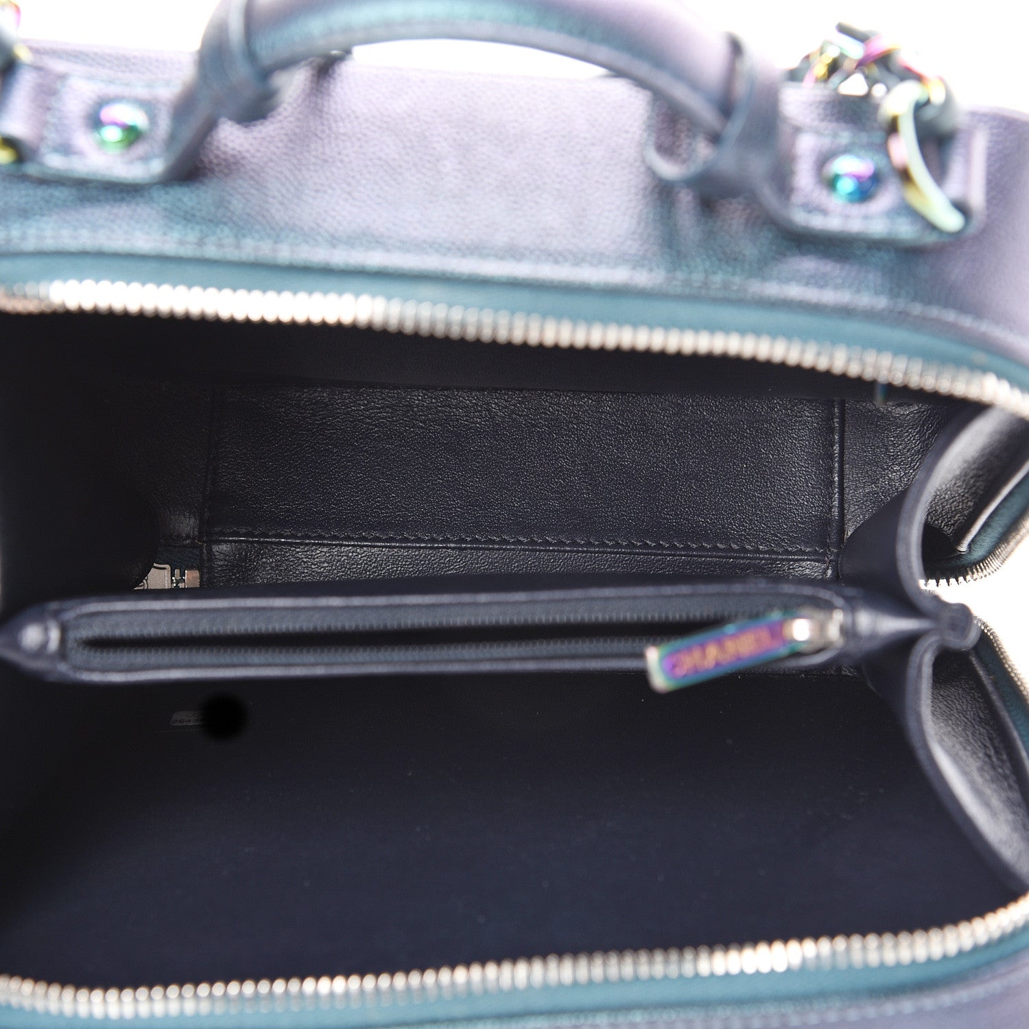 Chanel Iridescent Caviar Quilted Medium CC Filigree Vanity Case Dark Turquoise 4 of 10