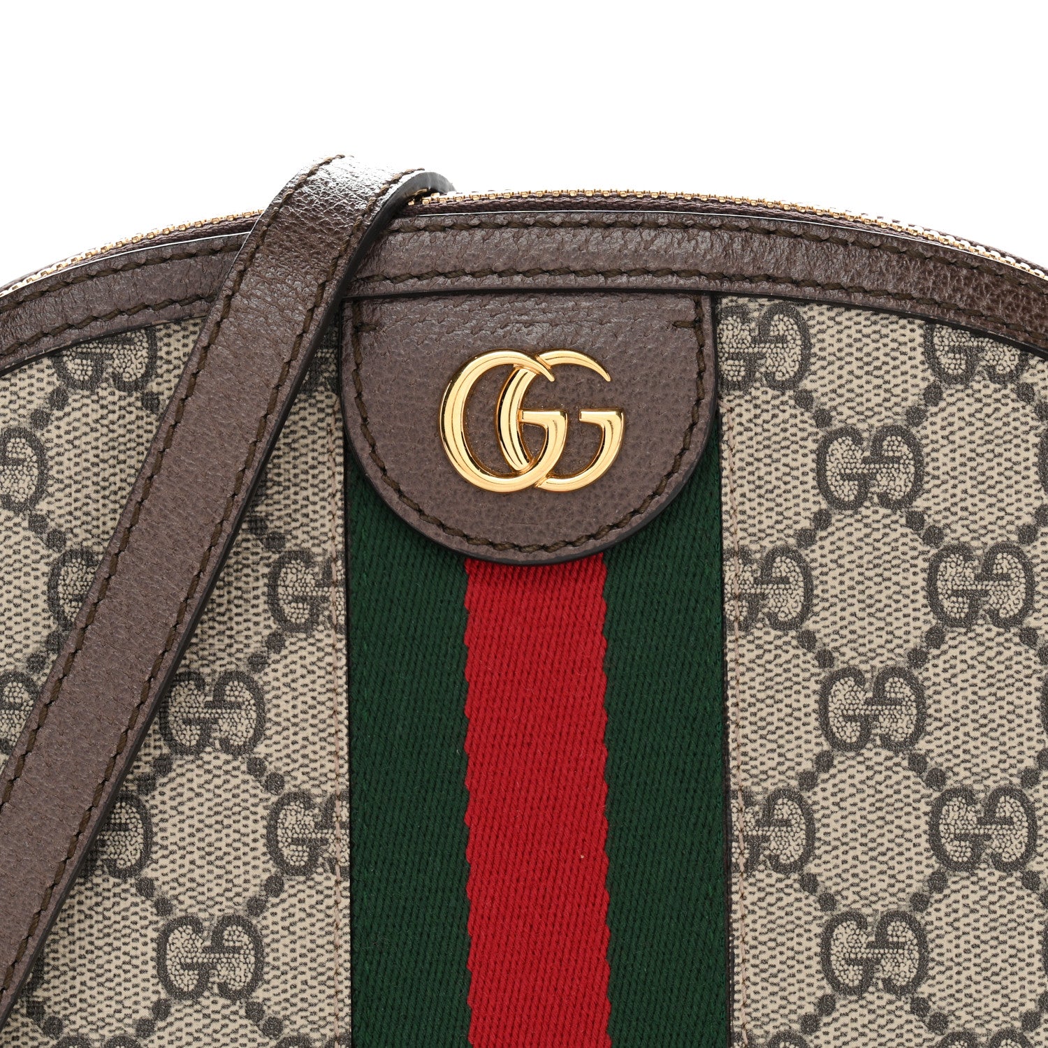 Gucci GG Supreme Monogram Textured Dollar Calfskin Web Small Ophidia Dome Shoulder Bag Beige Ebony New Acero 8 of 11