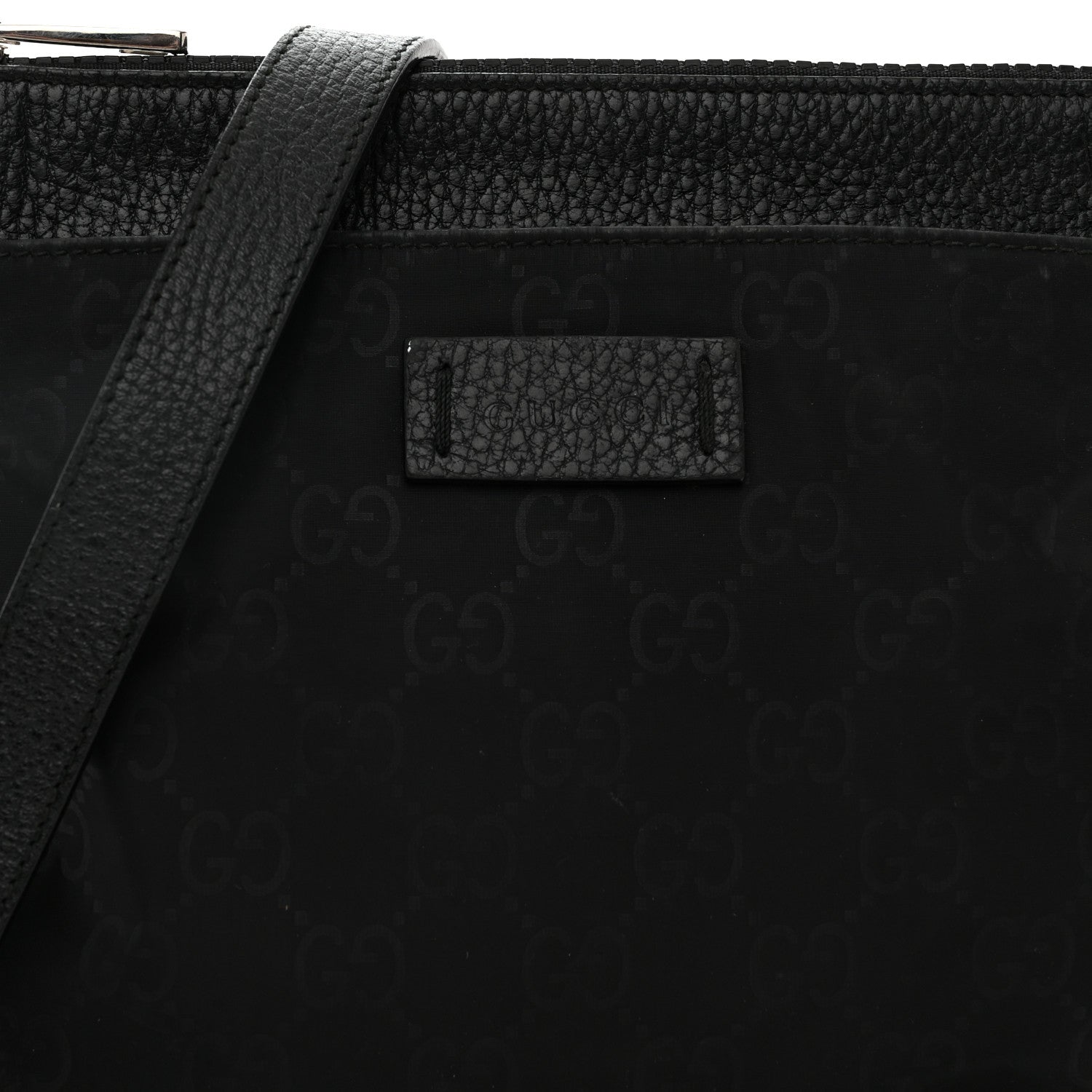 Gucci Nylon Monogram Dollar Calfskin Small Flat Messenger Bag Black 9 of 11