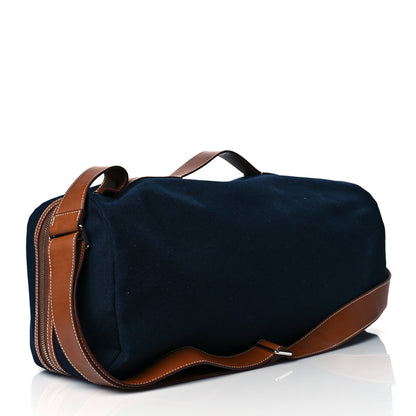 Hermes Toile Goeland Idro Calfskin Odyssee Terre Duffle Bag Bleu Marine Gold 3 of 10