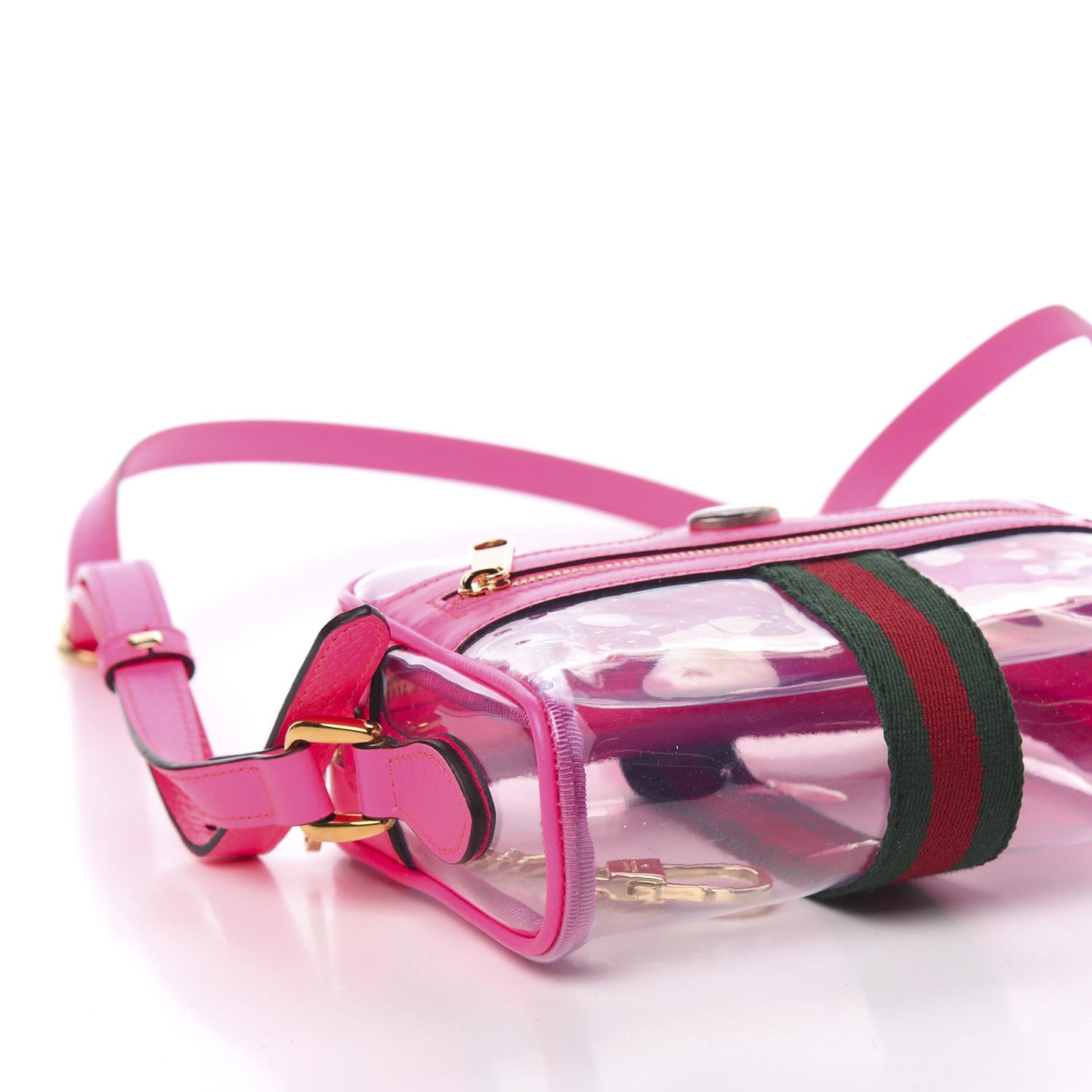 Vinyl Web Mini Ophidia Transparent Shoulder Bag Fluorescent Fuchsia