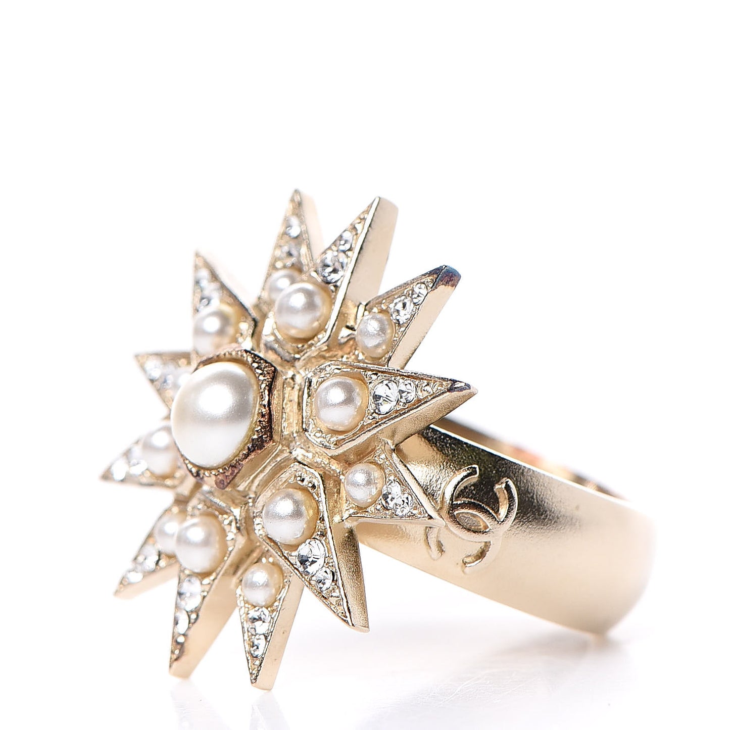 Crystal Pearl Star CC Ring 6.25 Gold