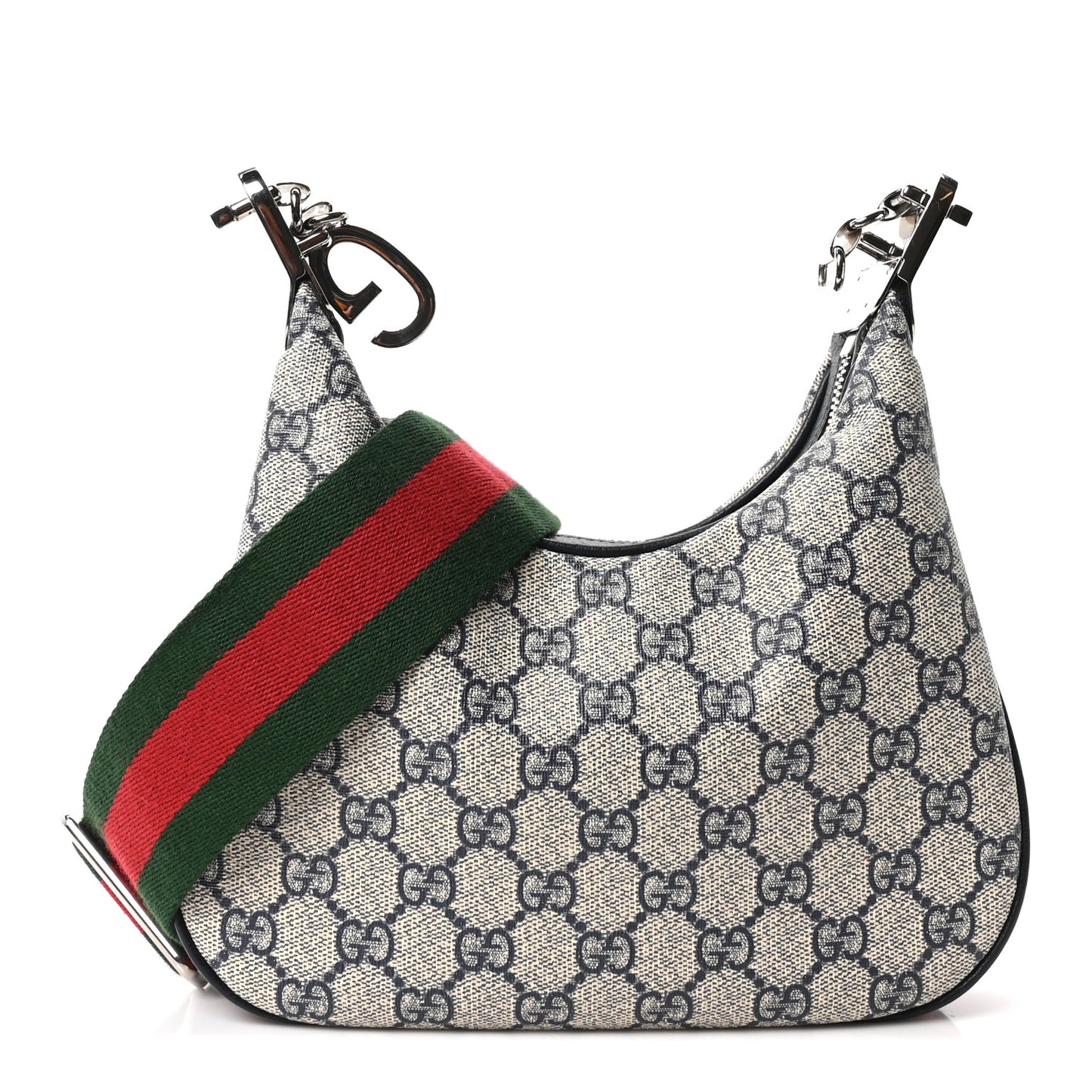 GG Supreme Monogram Textured Calfskin Web Small Attache Shoulder Bag Beige Blue