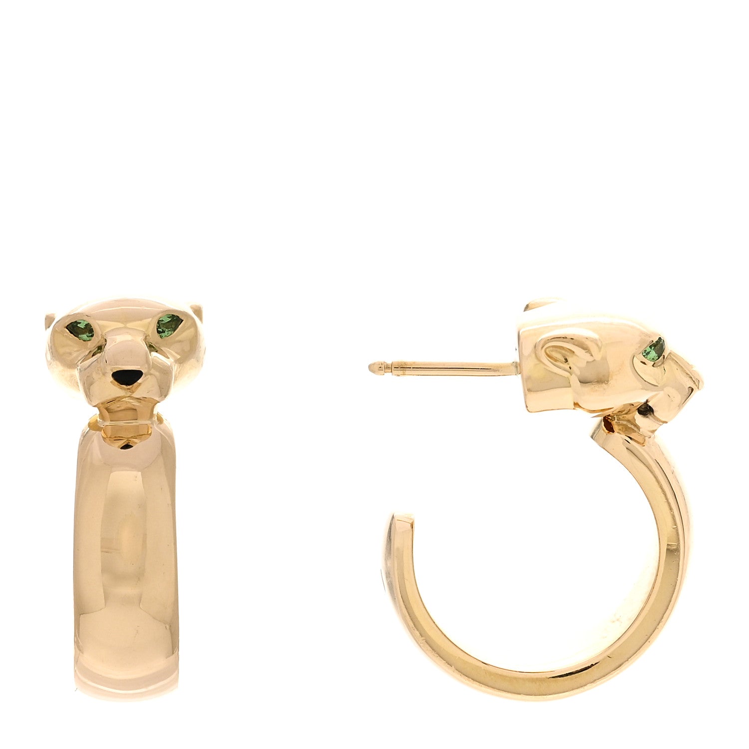 Cartier 18K Yellow Gold Tsavorite Black Lacquer Panthere Hoop Earrings 1 of 4