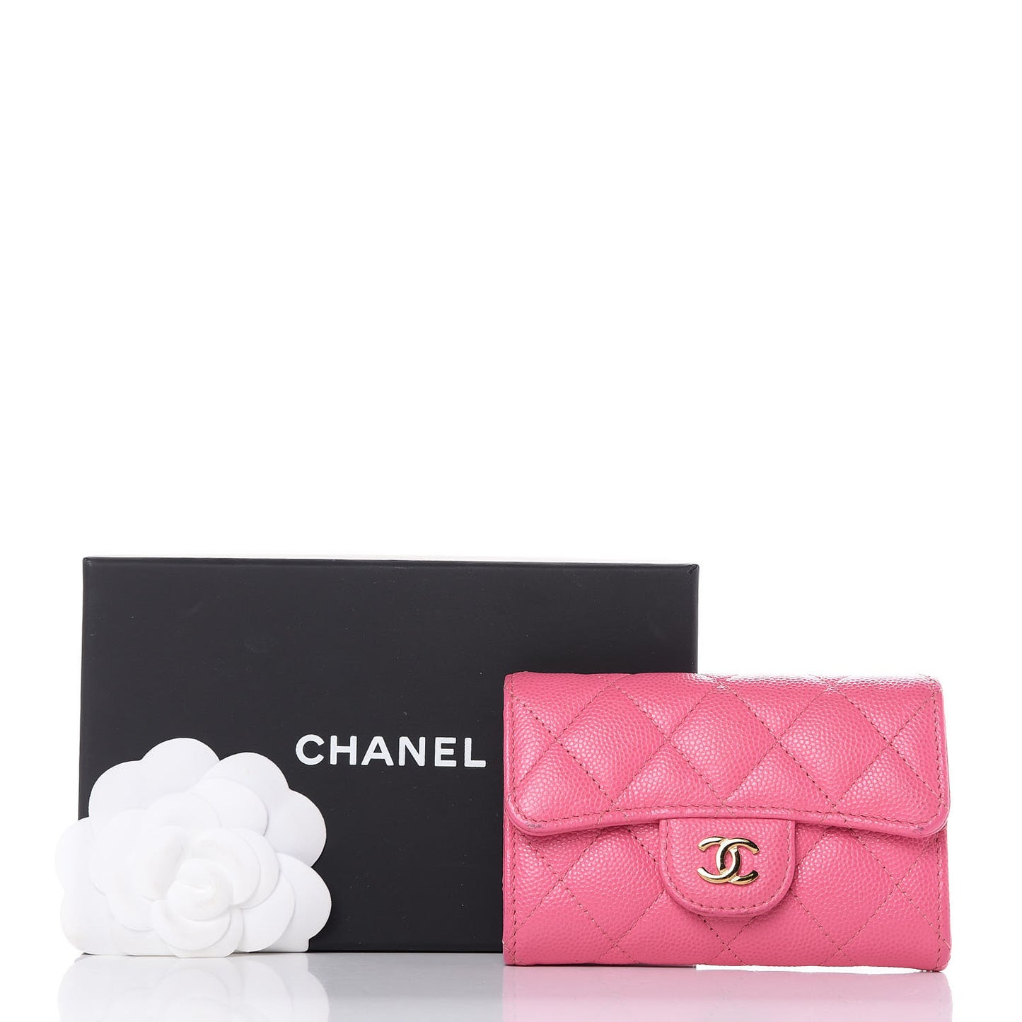 Caviar Quilted Flap Card Holder Pink