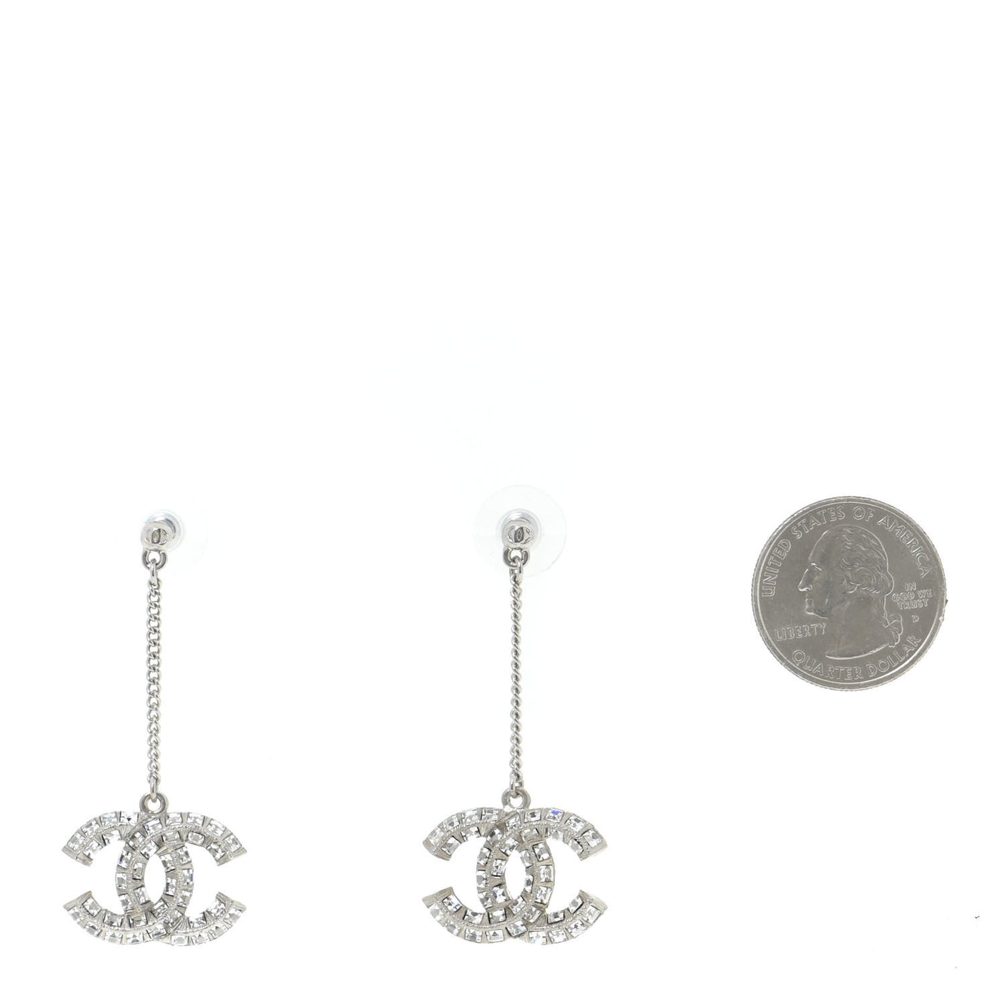 Baguette Crystal CC Drop Earrings Silver
