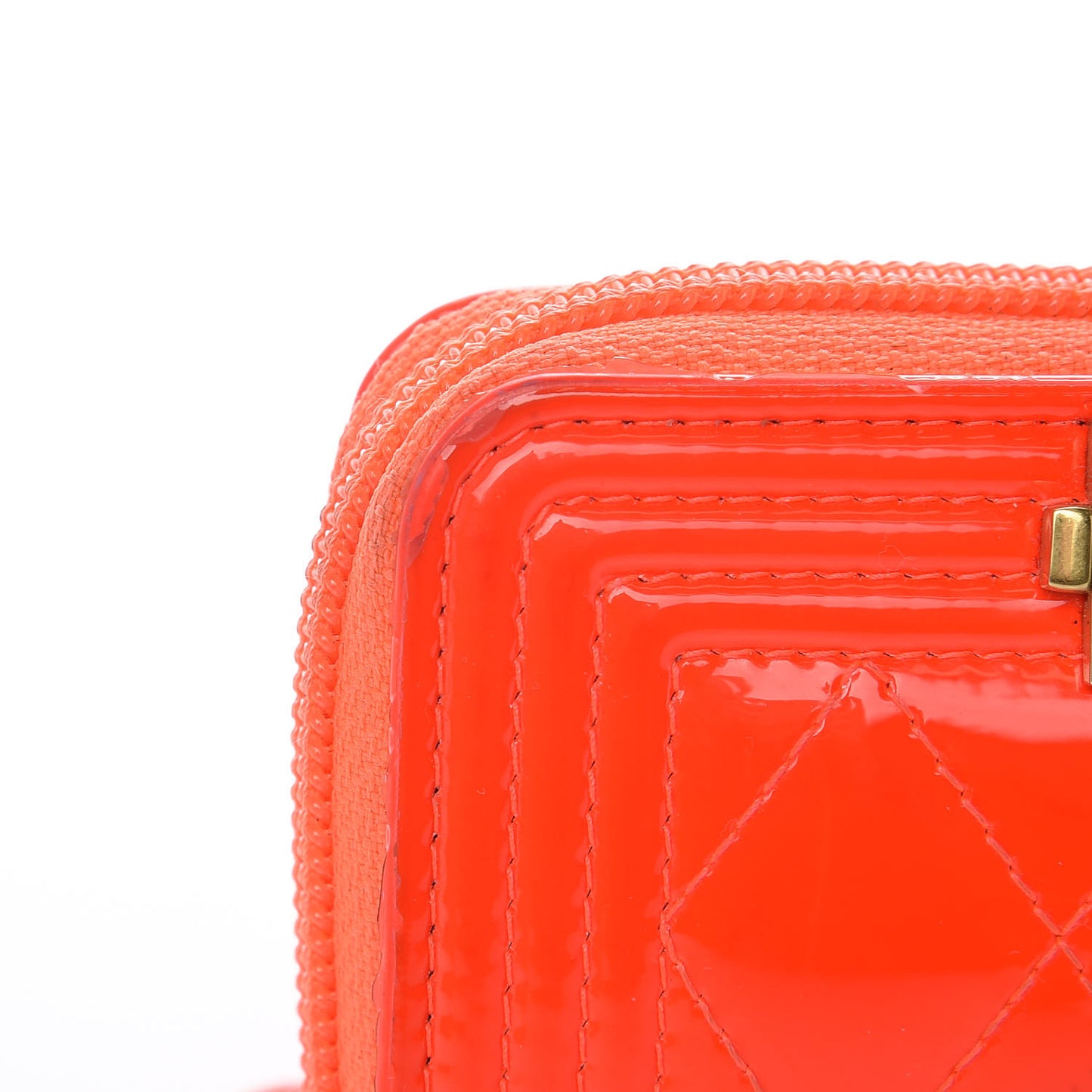Patent Quilted Boy Zip Around Coin Purse Wallet Orange