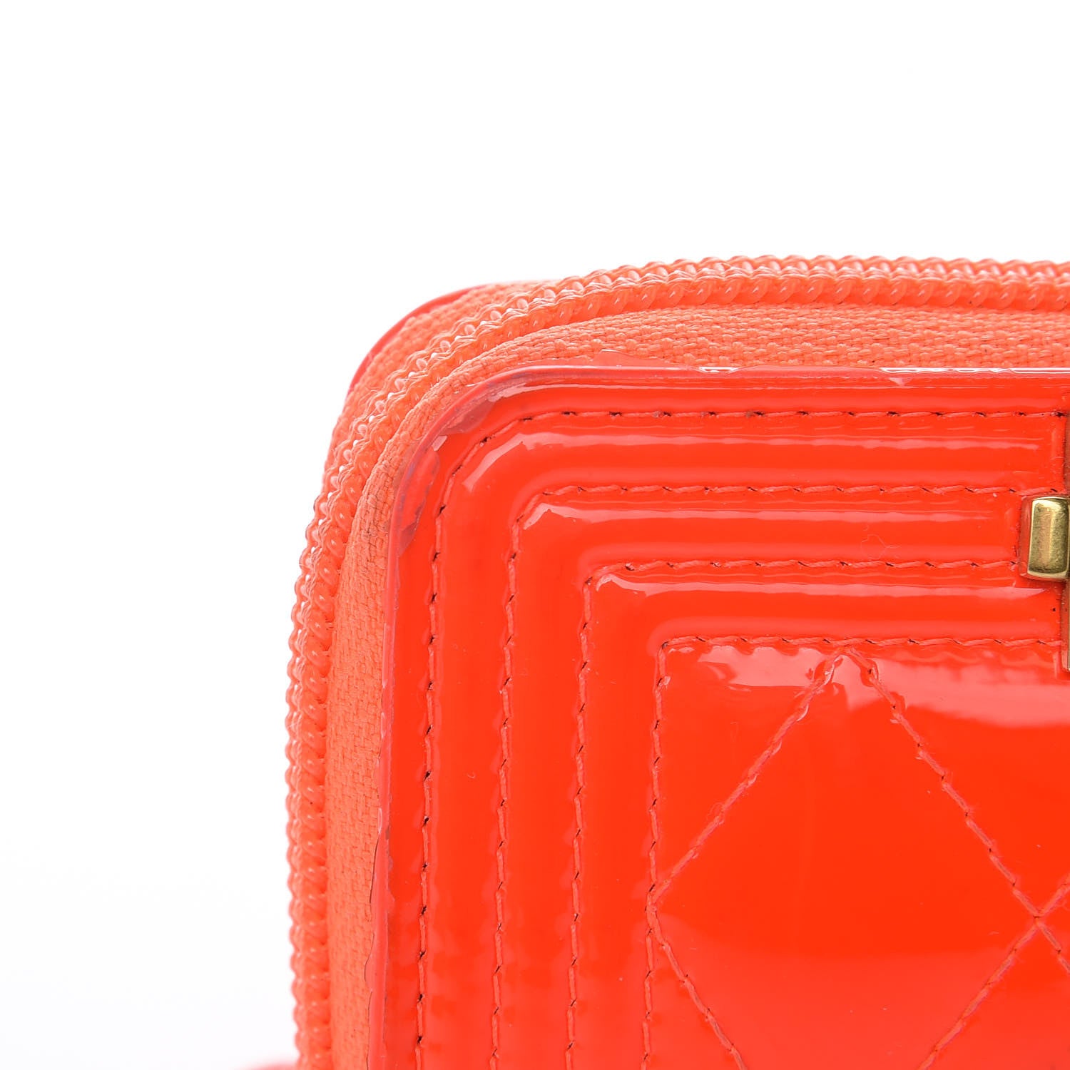 Chanel Patent Quilted Boy Zip Around Coin Purse Wallet Orange 10 of 15