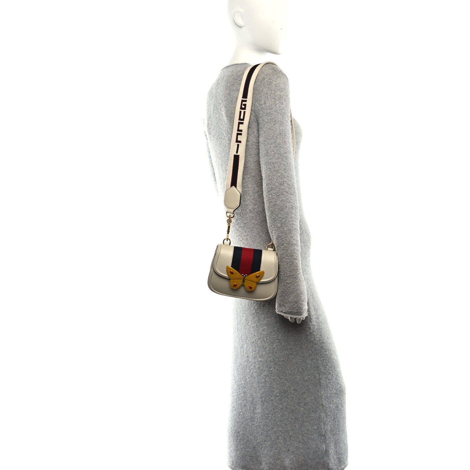 Gucci Calfskin Web Stripe Butterfly Small Totem Shoulder Bag White 2 of 11