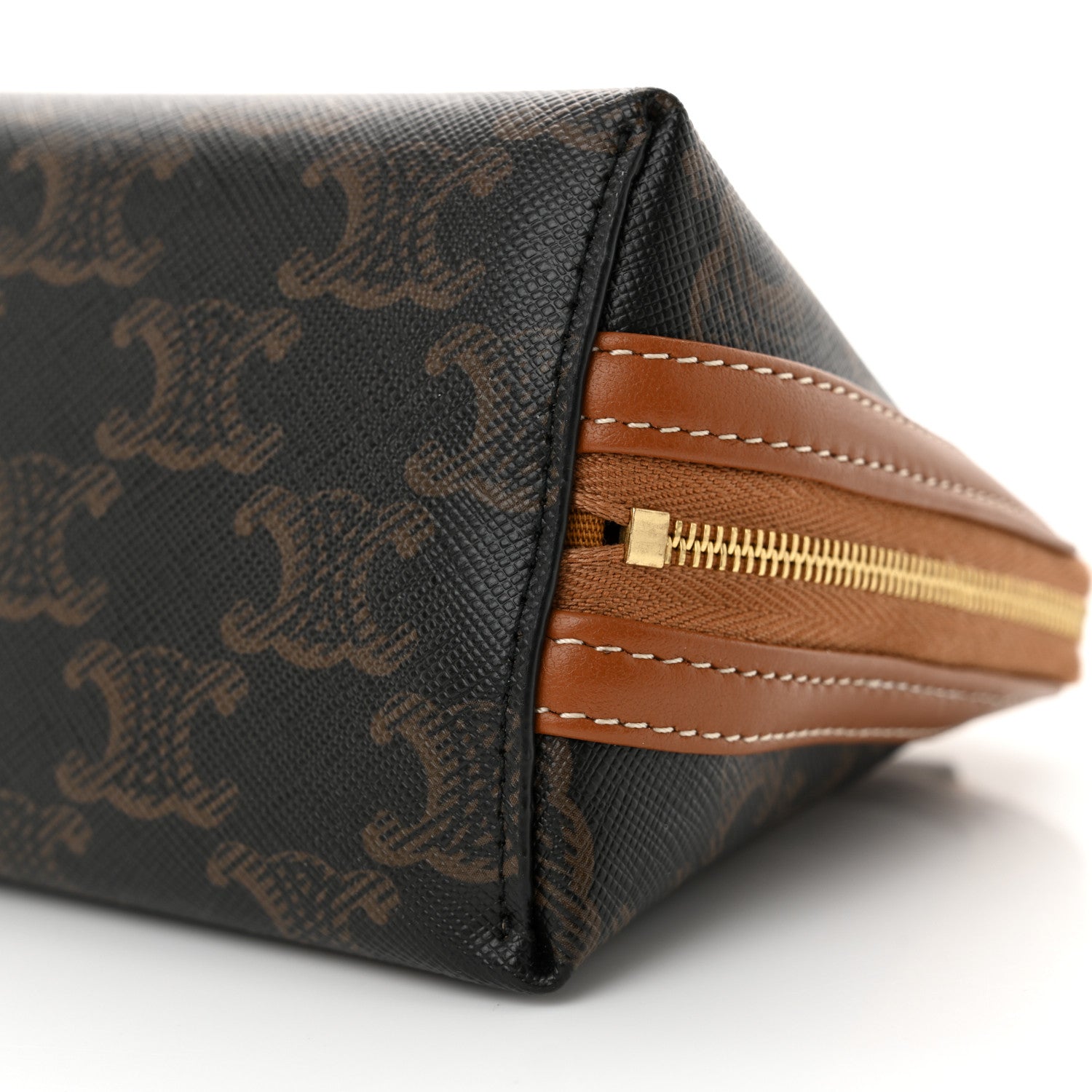 Celine Triomphe Canvas Lambskin Clutch On Chain Tan 10 of 11