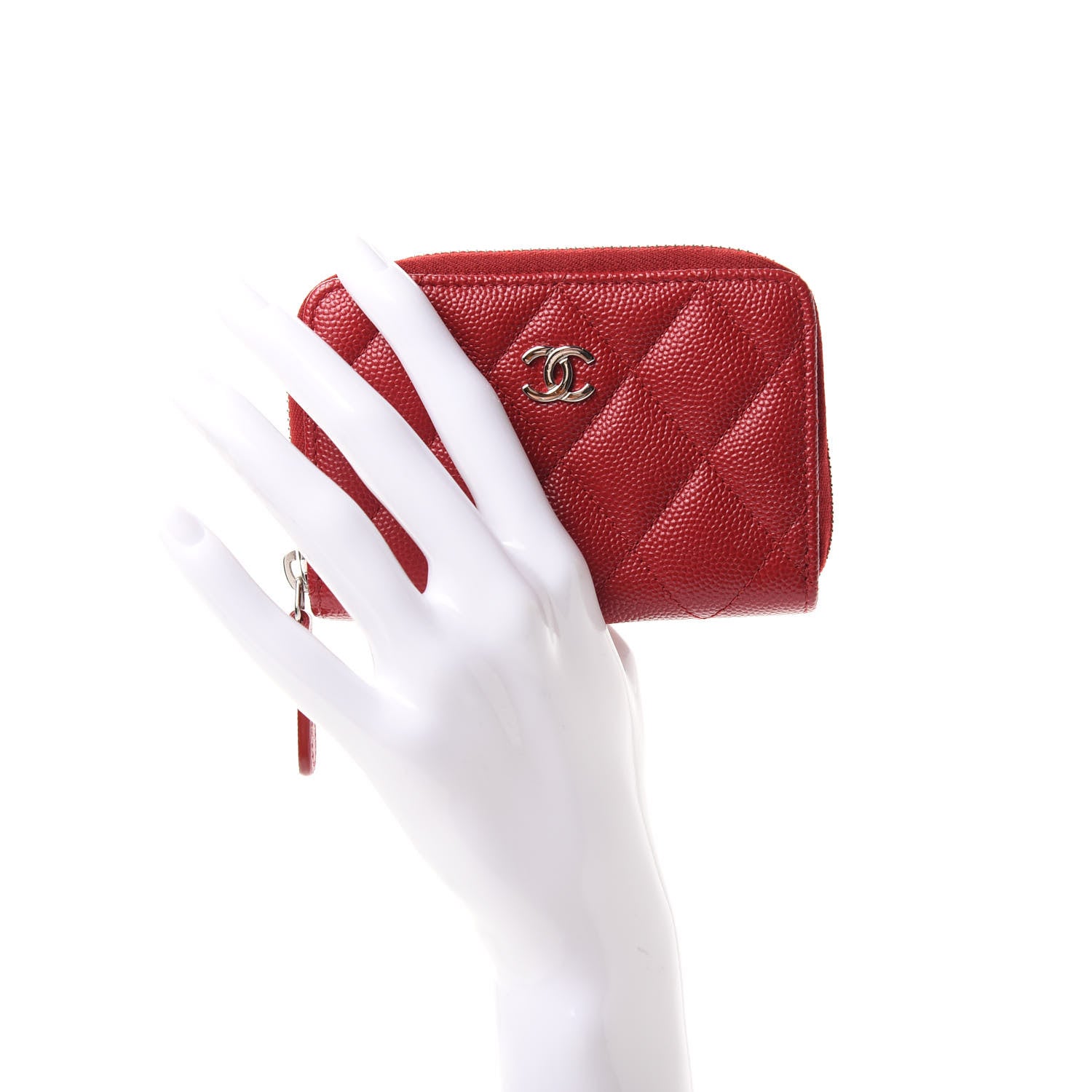 Chanel Caviar Quilted Zip Coin Purse Red 2 of 7