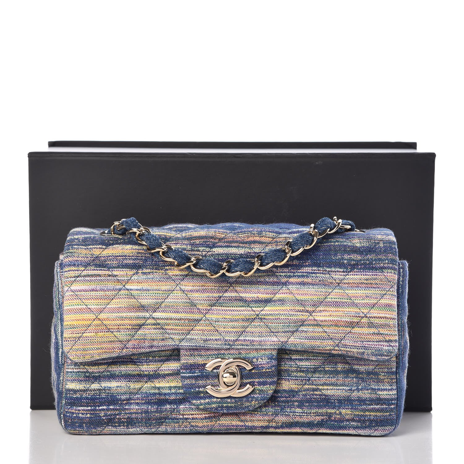 Chanel Striated Quilted Classics in Fabrics Mini Rectangular Flap Blue 10 of 10