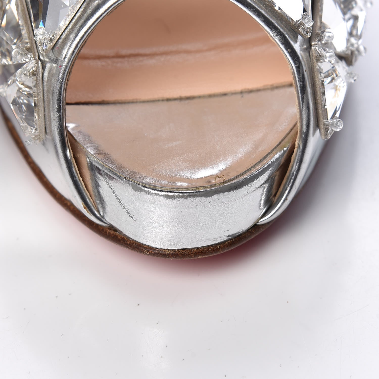 Christian Louboutin Metallic Calfskin Crystal Bling Bling 120 Platform Peep Toe Pumps 41 Silver 9 of 12