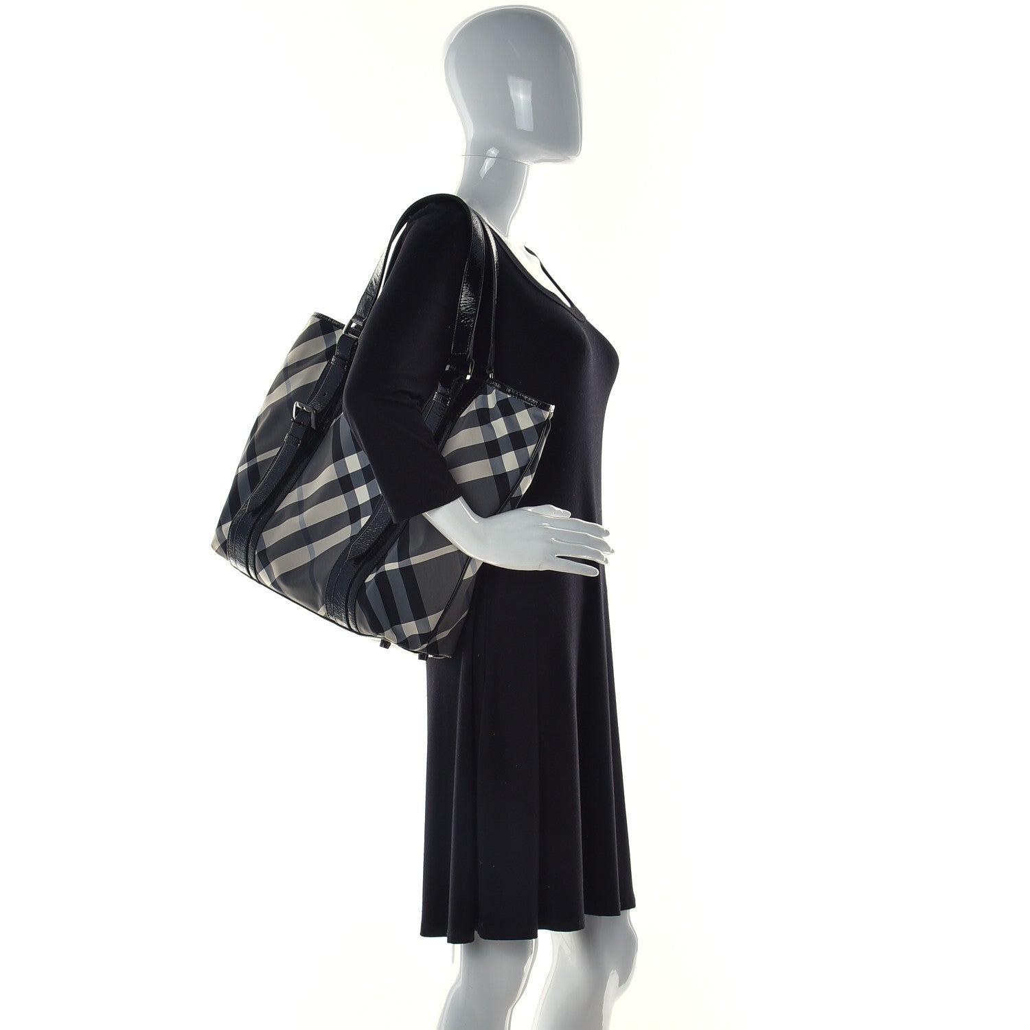 Burberry Patent Trim Smoked Check Tote Black 2 of 12