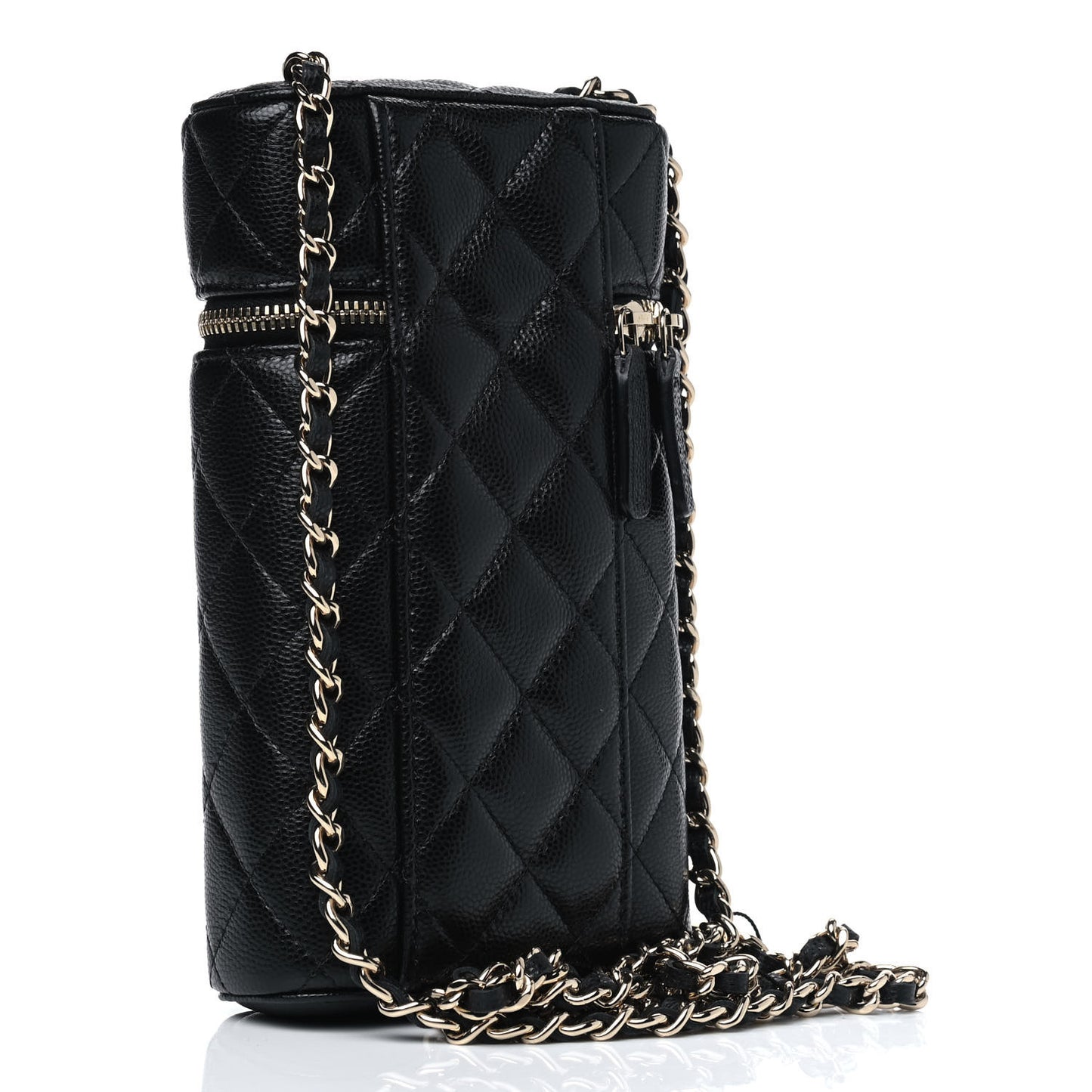 Caviar Quilted Phone Holder With Chain Black