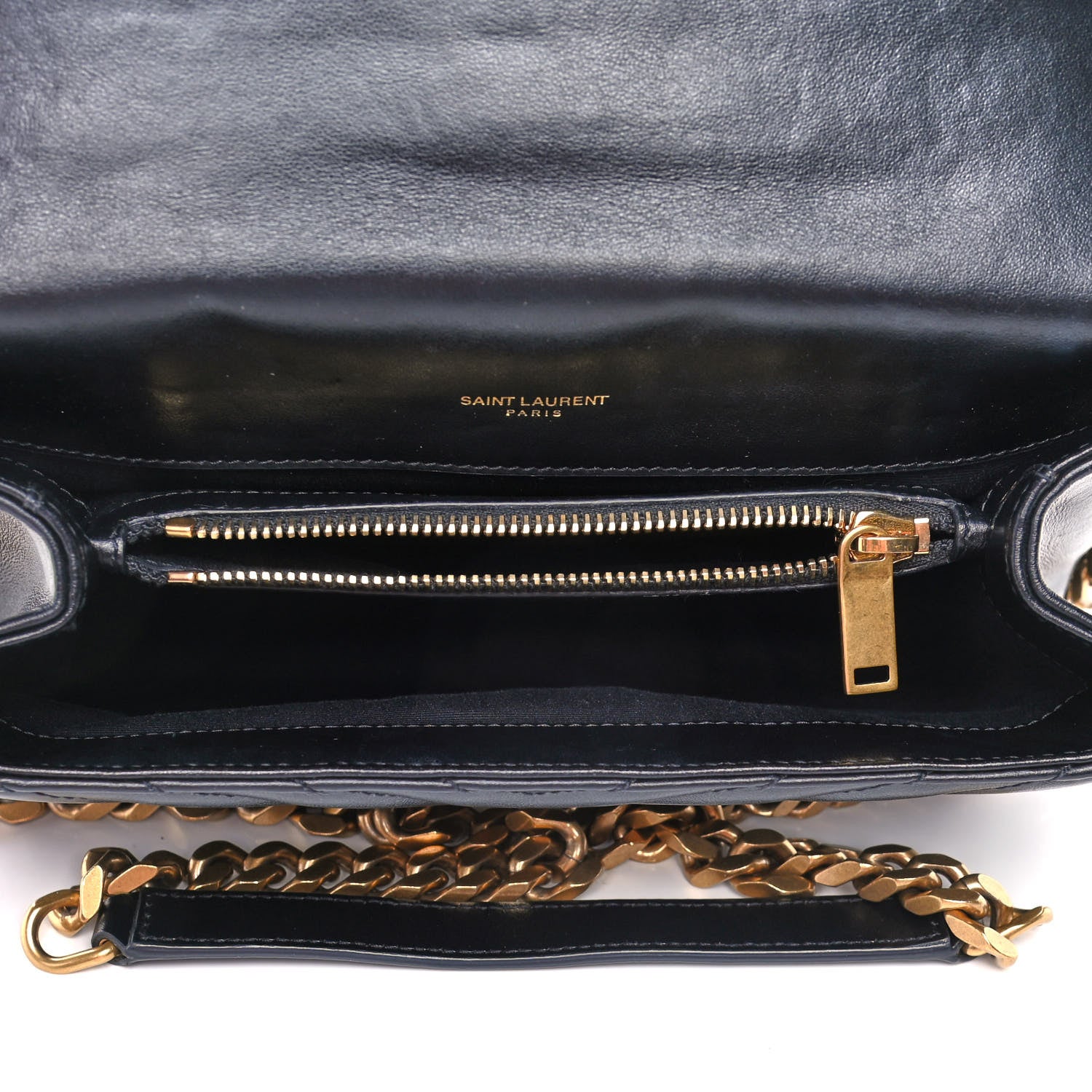 Saint Laurent Calfskin Matelasse Chevron Studded Monogram Medium College Bag Black 4 of 11
