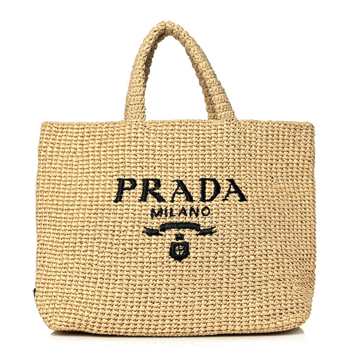 Prada Yarn Raffia Effect Crochet Embroidered Logo Tote Naturale 1 of 11