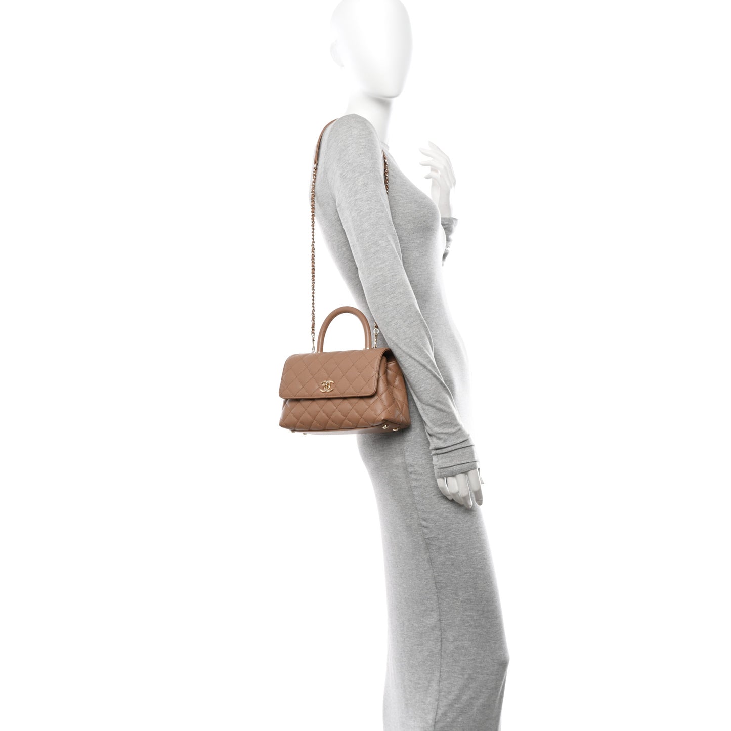 Caviar Quilted Mini Coco Handle Flap Beige