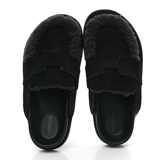 Suede Goatskin Shearling Go Mules 36 Black