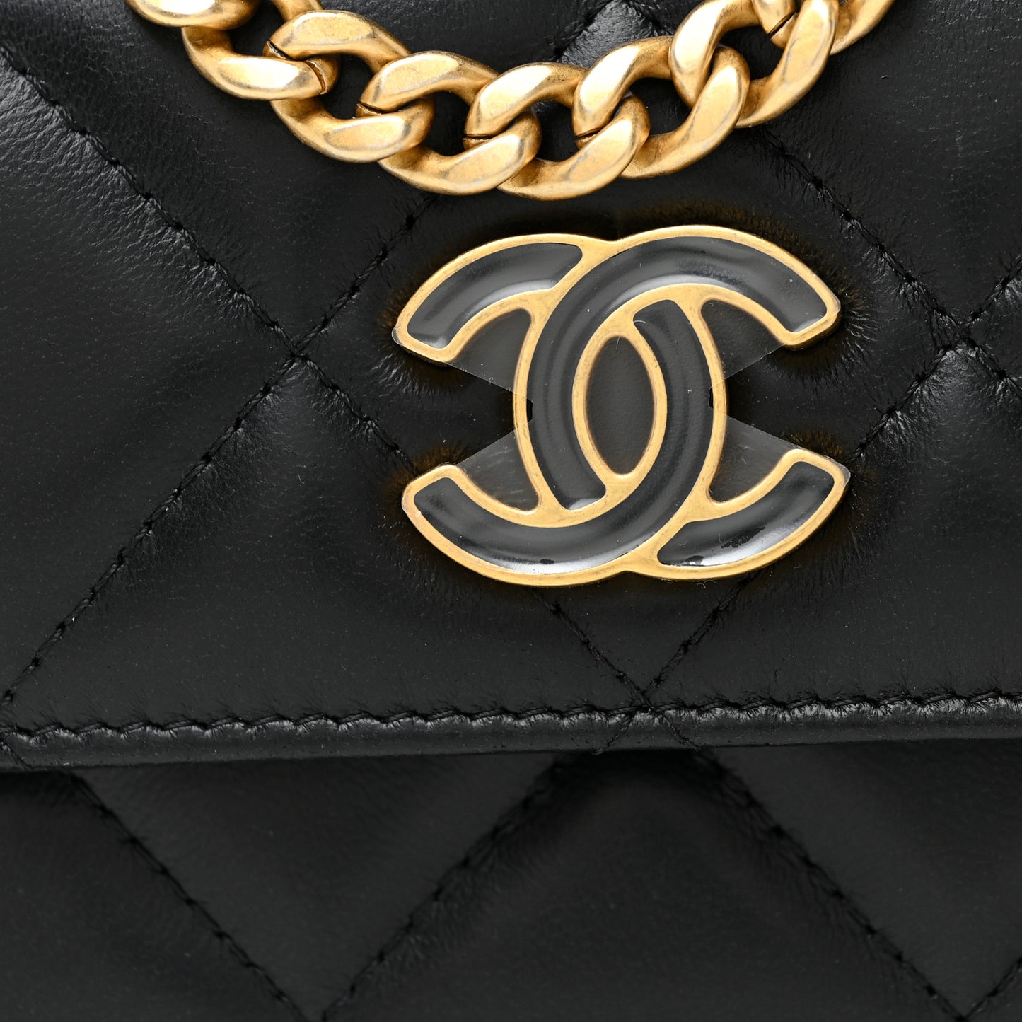 Lambskin Enamel Quilted Pending CC Flap Belt Bag Black