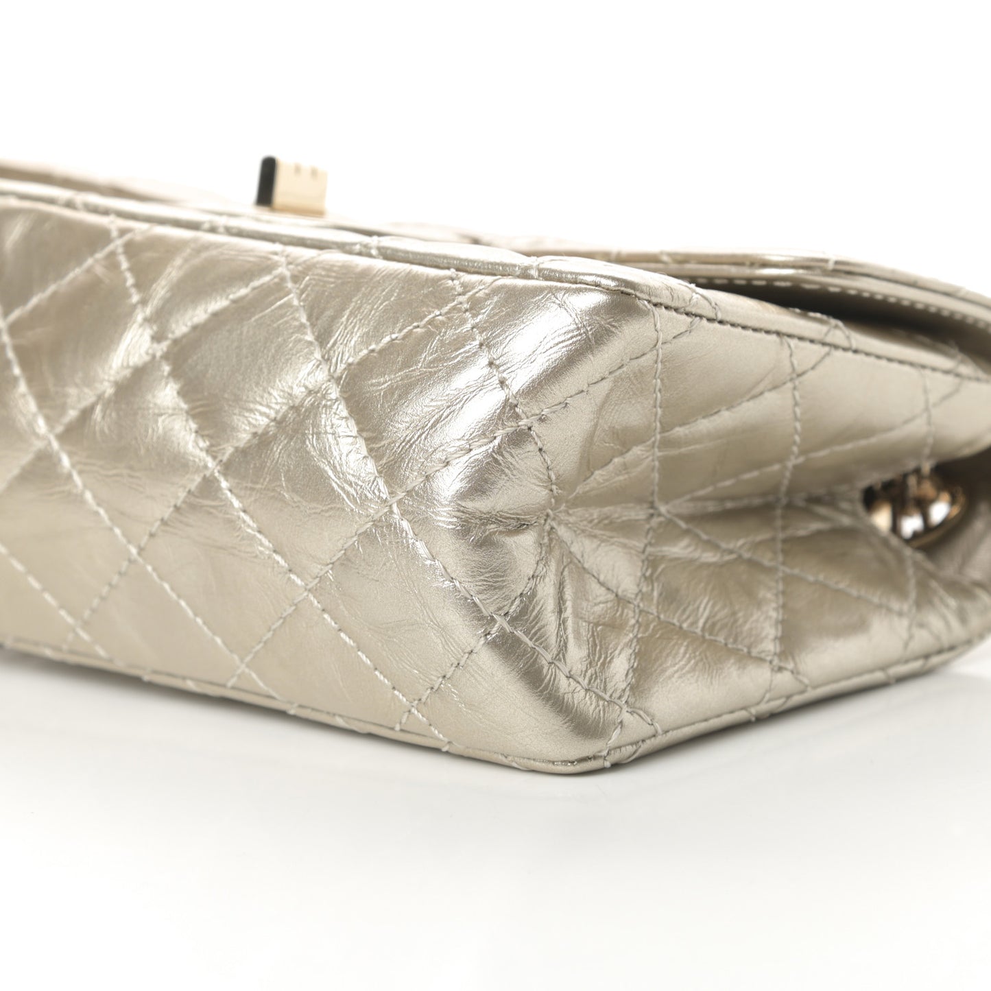 Metallic Aged Calfskin Quilted 2.55 Reissue Mini Flap Light Gold