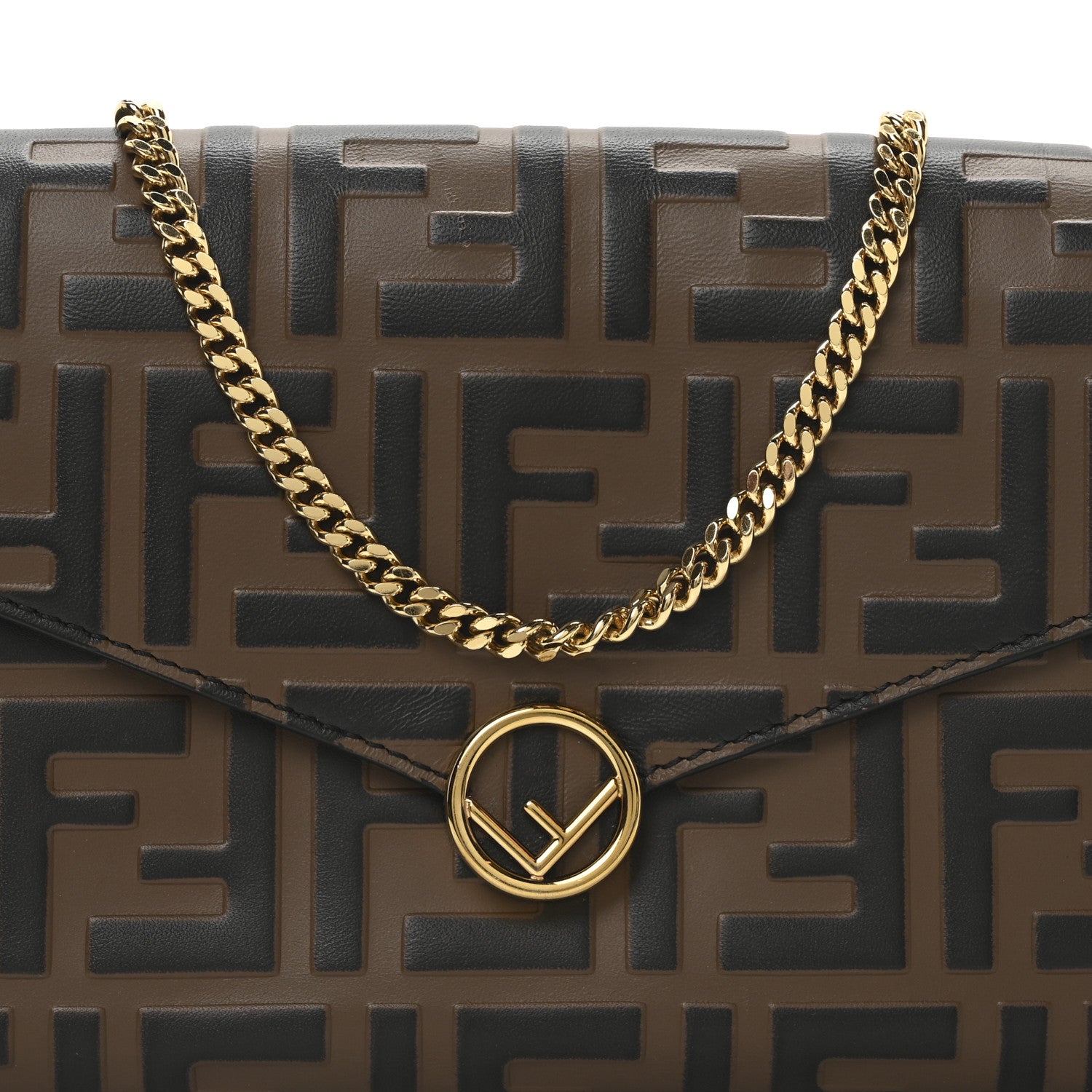 Fendi Vitello Soft F is Fendi Bi-Color FF 1974 Embossed Envelope Wallet On Chain with Pouches Maya Black 11 of 14