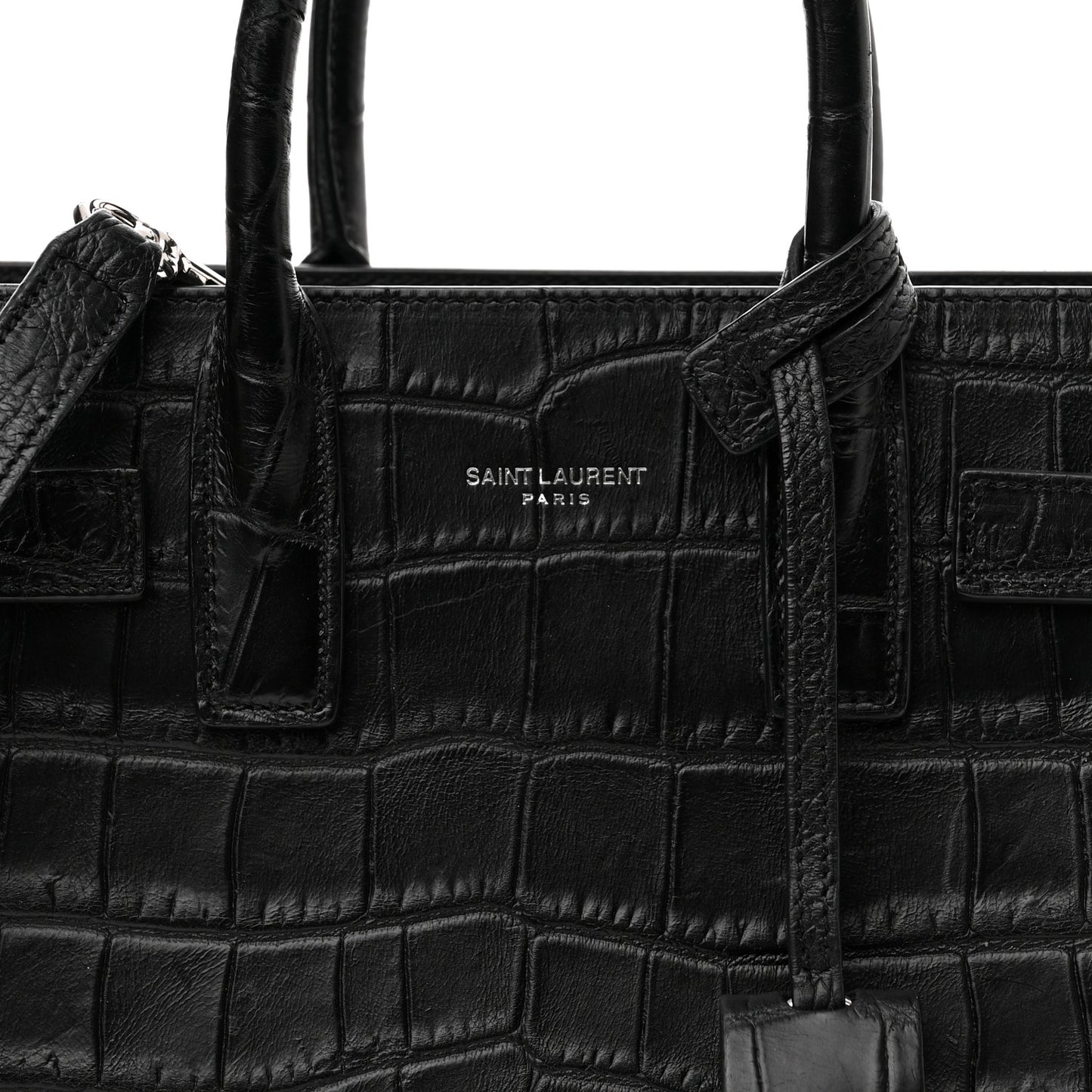 Calfskin Crocodile Embossed Nano Sac De Jour Black