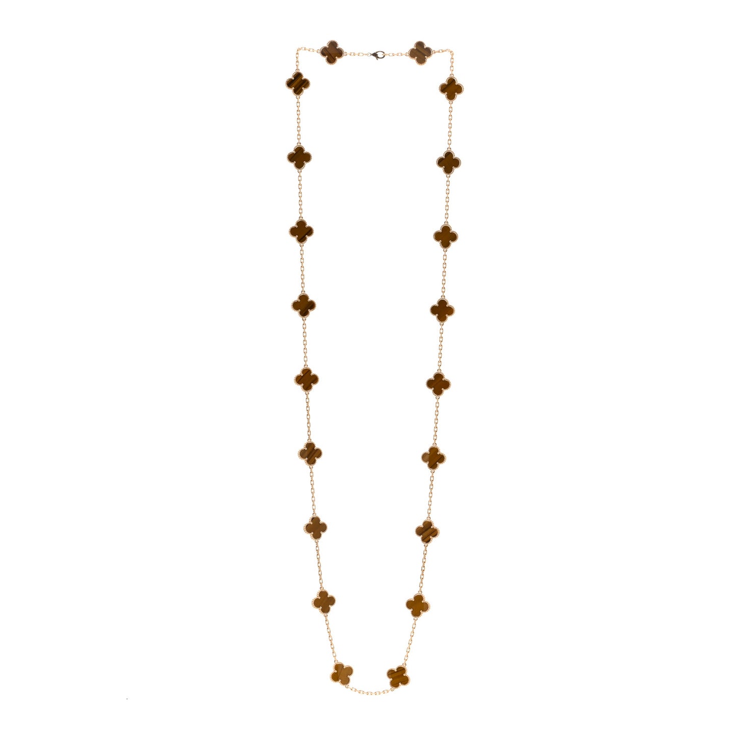 18K Yellow Gold Tiger Eye 20 Motifs Vintage Alhambra Necklace