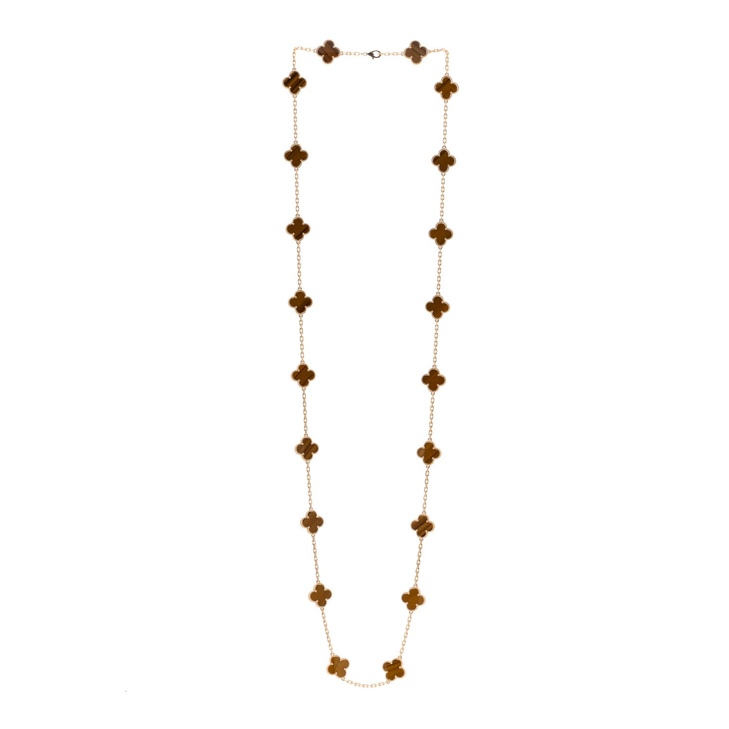 Van Cleef & Arpels 18K Yellow Gold Tiger Eye 20 Motifs Vintage Alhambra Necklace 3 of 5