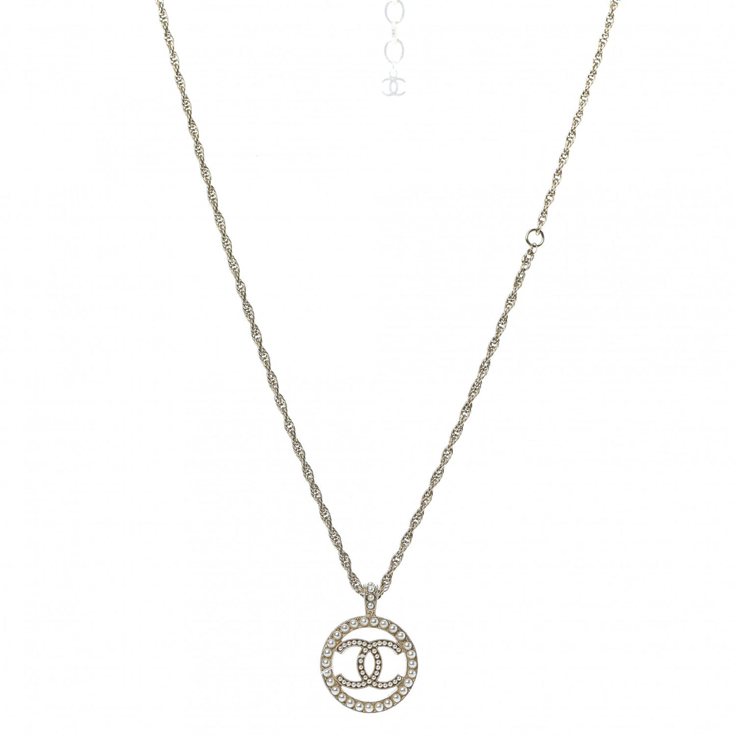 Pearl CC Round Pendant Necklace Gold
