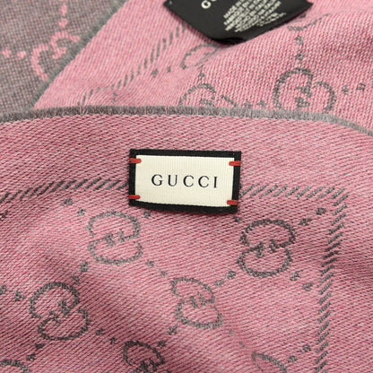 Gucci Wool Jacquard GG Monogram Sten Fringe Scarf Graphite Pink 3 of 4