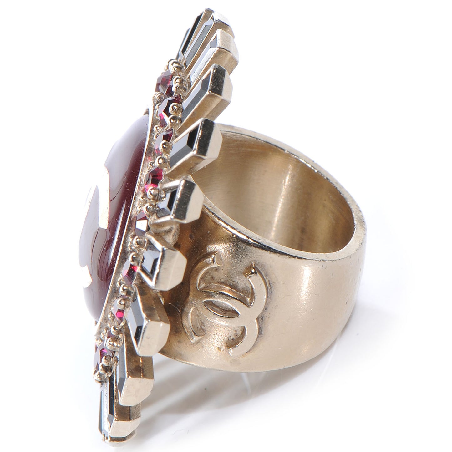Enamel CC Crystal Baguette Ring 6.5 Gold