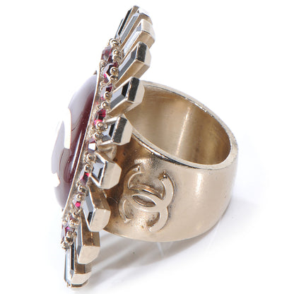 Chanel Enamel CC Crystal Baguette Ring 6.5 Gold 4 of 5