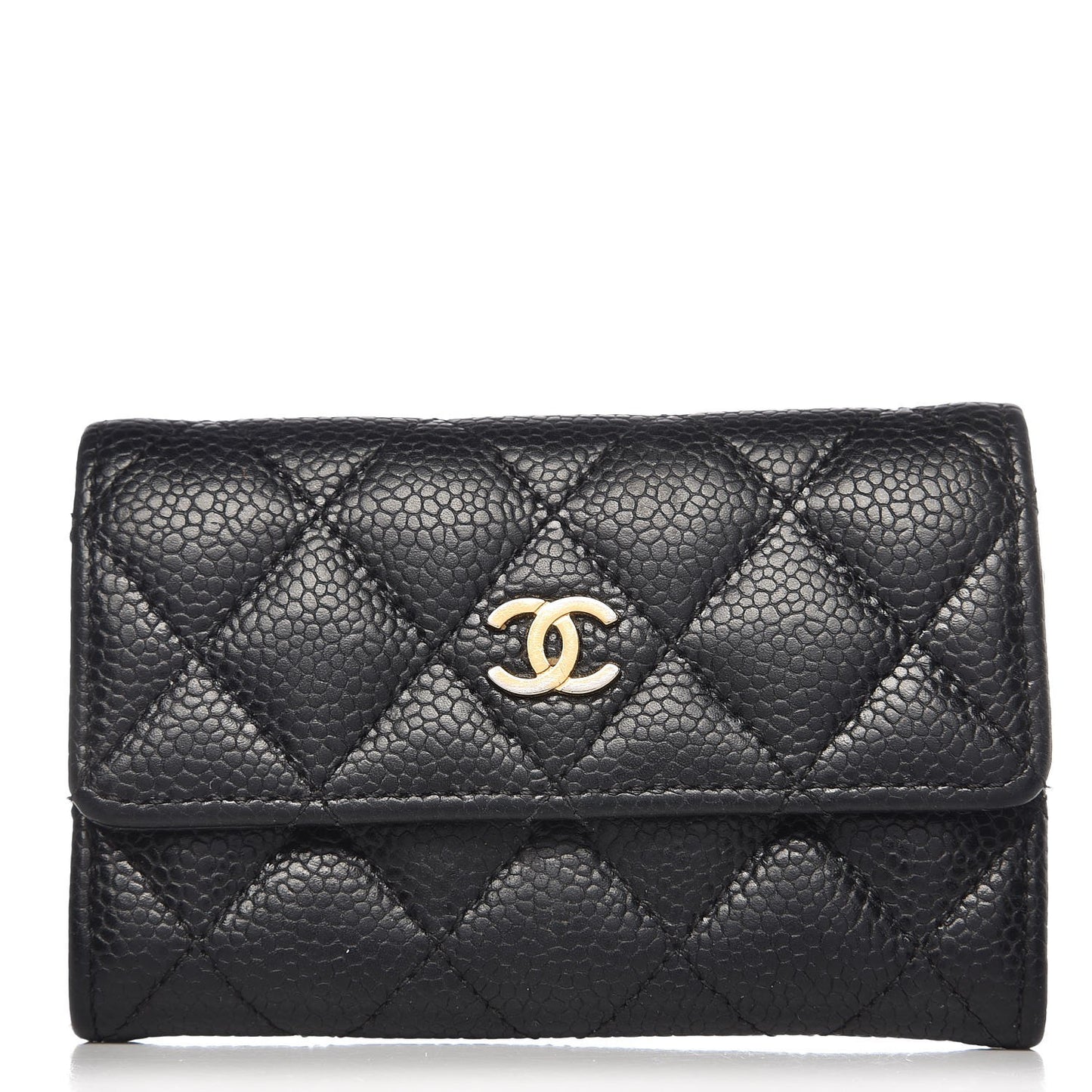 Caviar Quilted Flap Card Holder Black