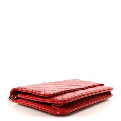 Chanel Lambskin Quilted Wallet On Chain WOC Red Pink 4 of 11