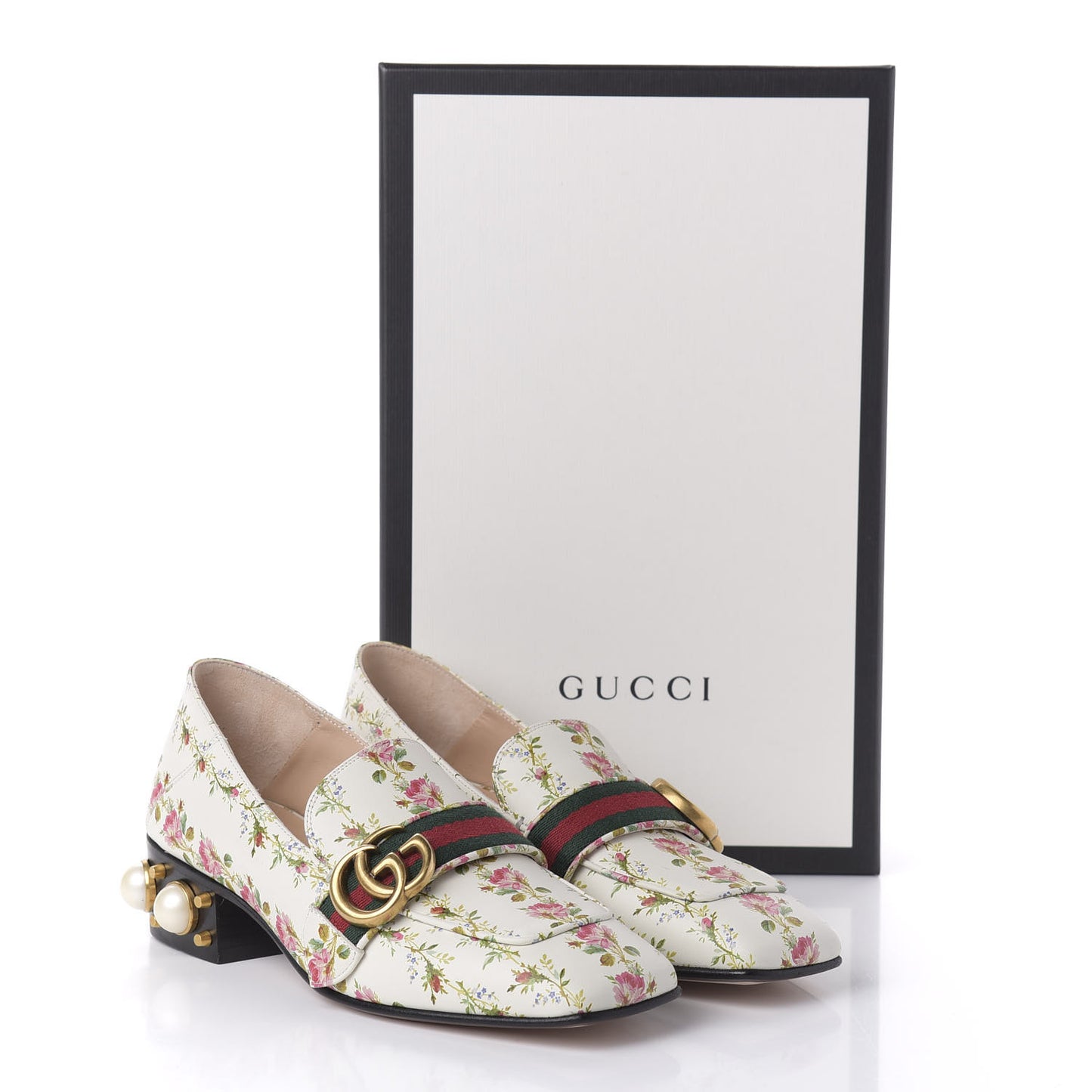 Calfskin Web Pearl Floral Embellished Peyton Loafer 36 White Multicolor
