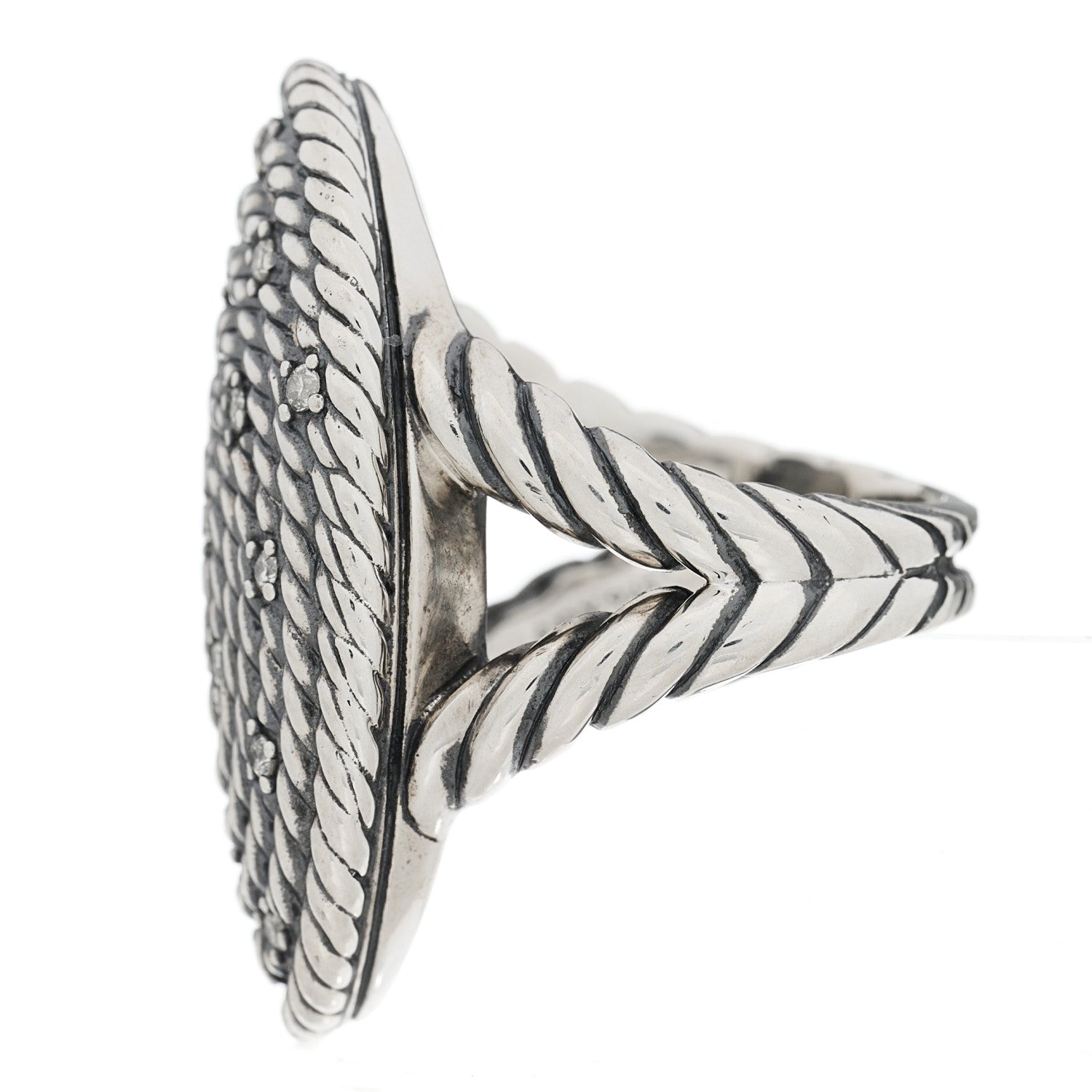 David Yurman Sterling Silver Diamond Cable Coil Ring 56 7.75 3 of 5