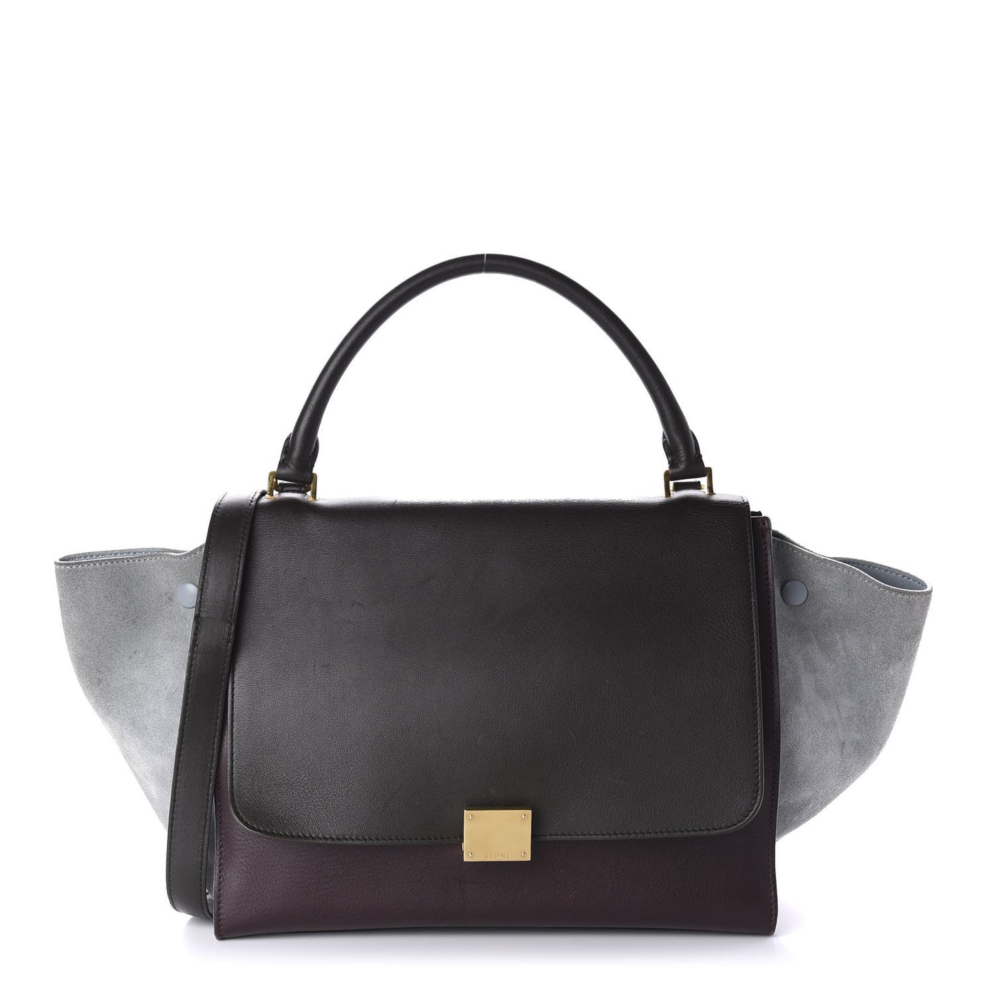 Drummed Calfskin Suede Medium Trapeze Dark Grey